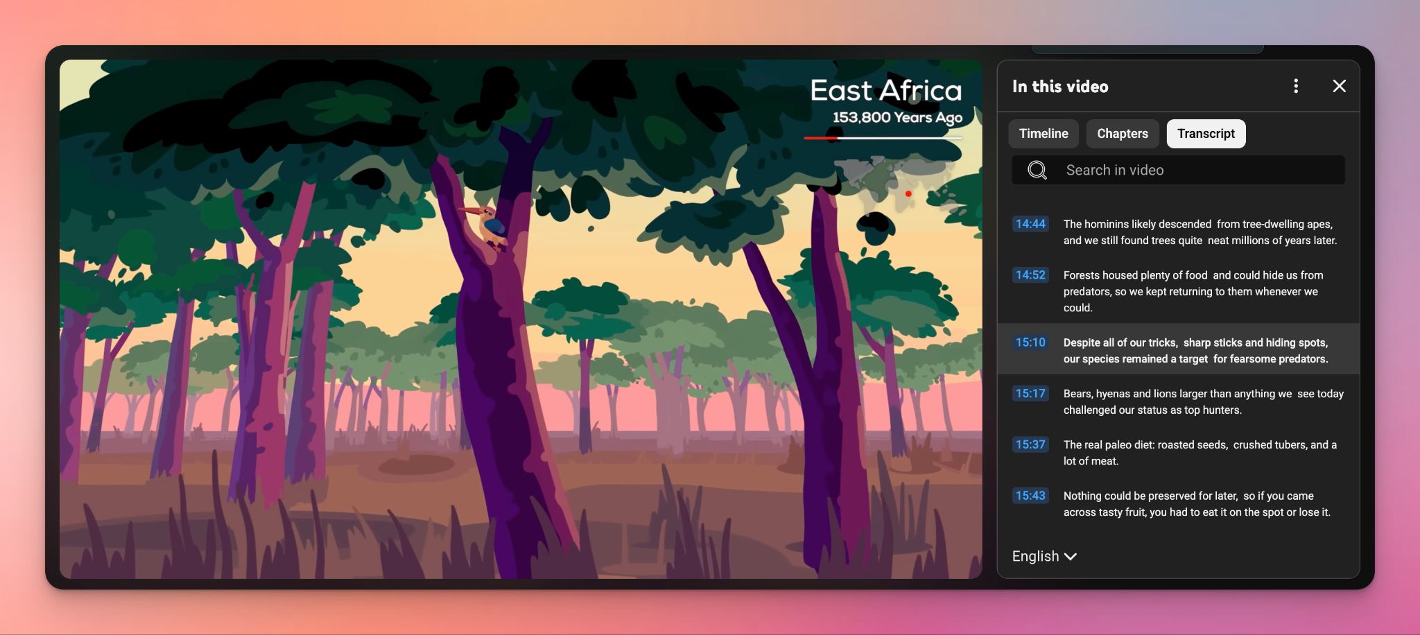 YouTube native transcription