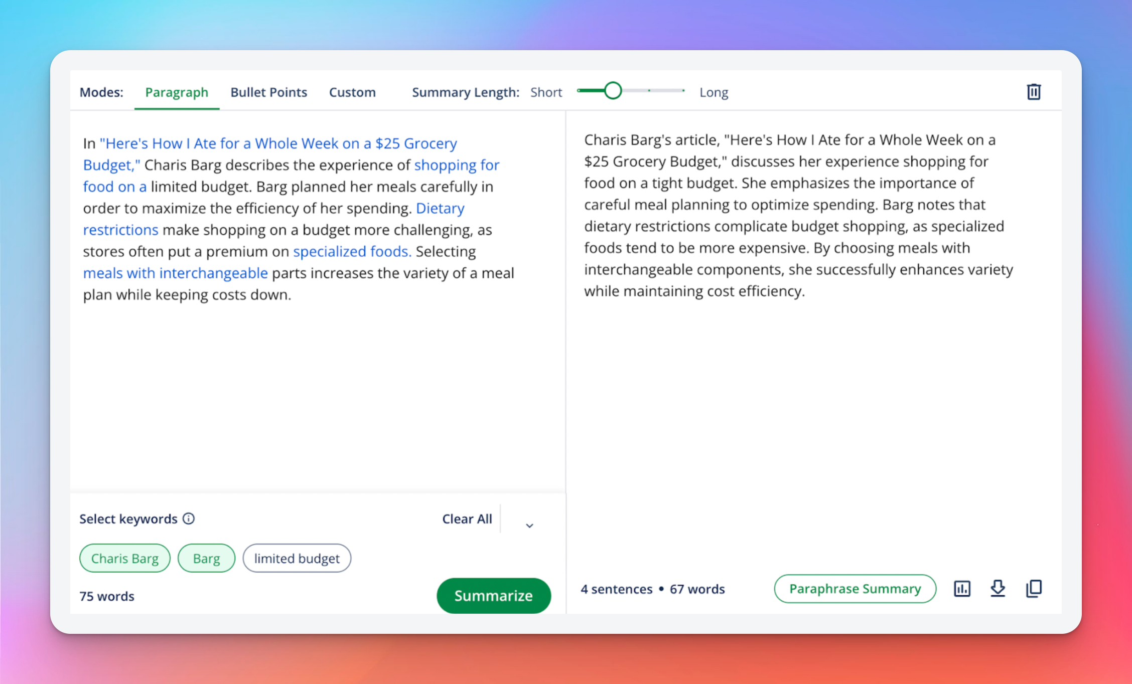 Quillbot AI text summarizer