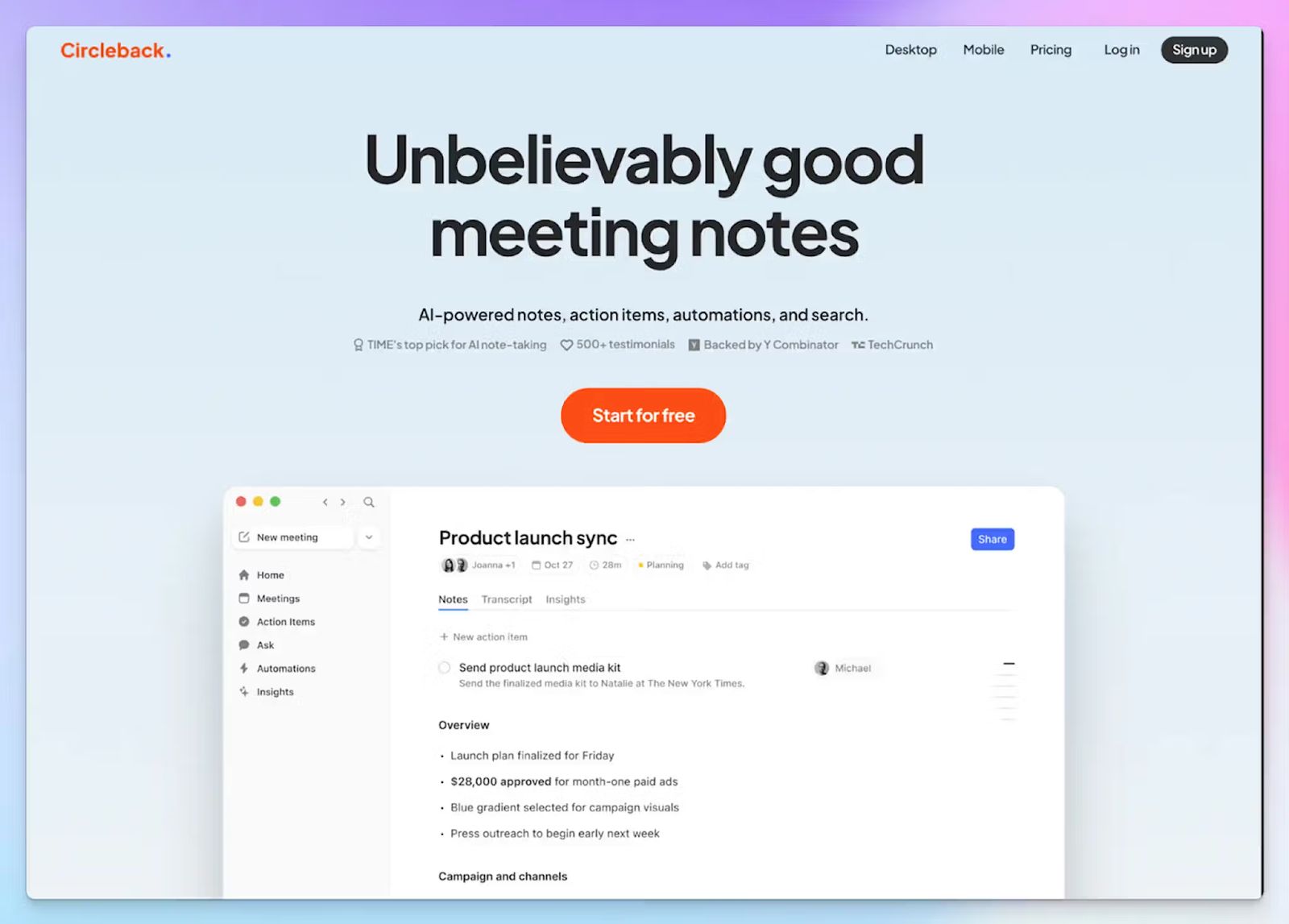 Circleback AI - Bluedot alternative for AI meeting notes