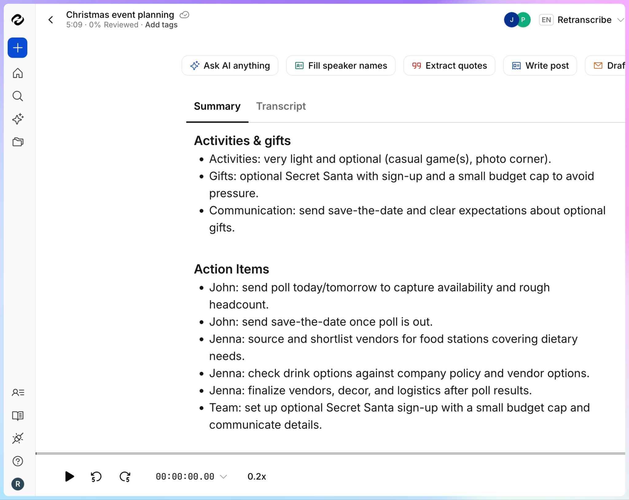 HappyScribe offers actionable meeting minutes