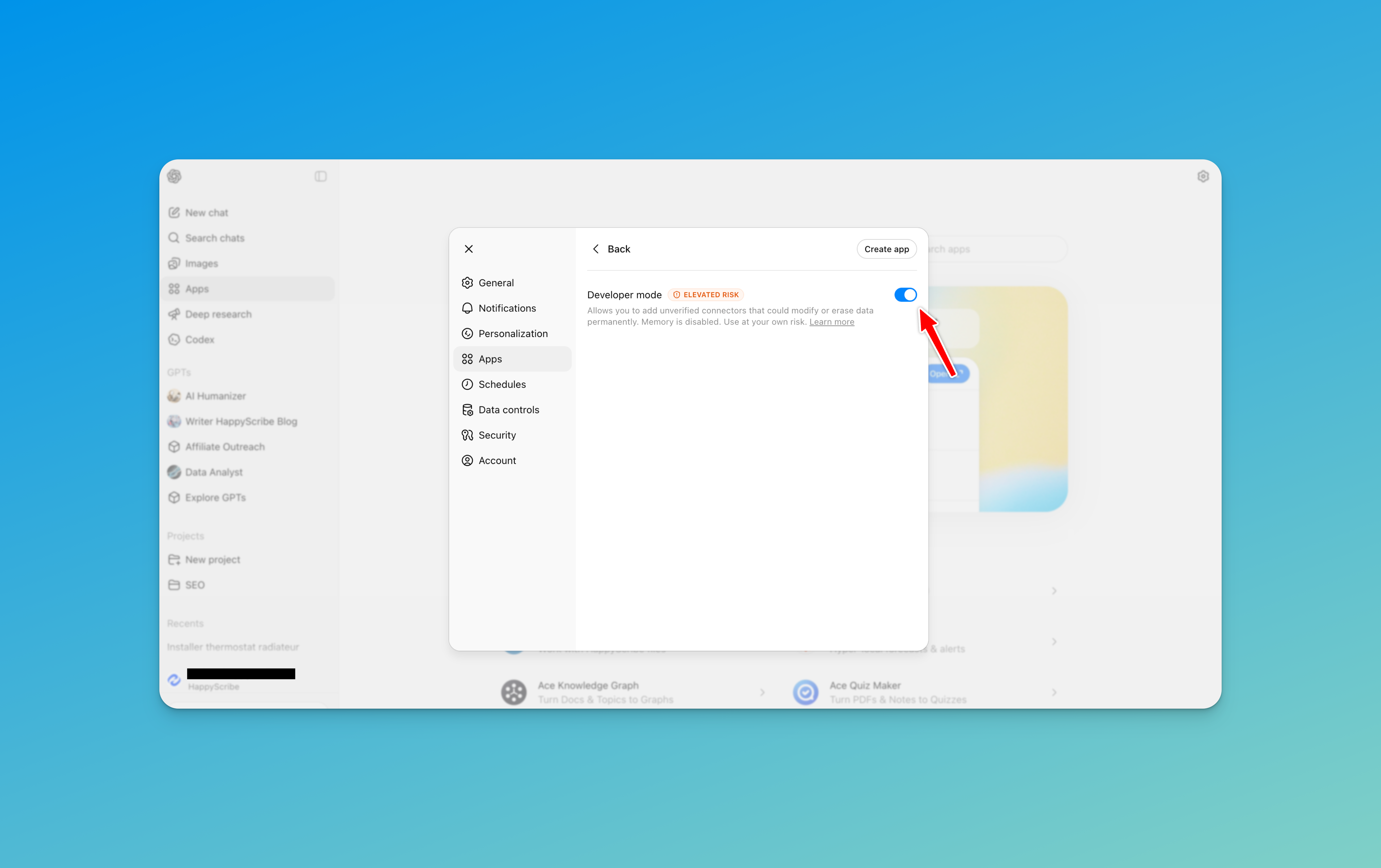 Step 1:  Go to  Apps , then  Settings. Click on Advanced Settings  and enable  Developer Mode .