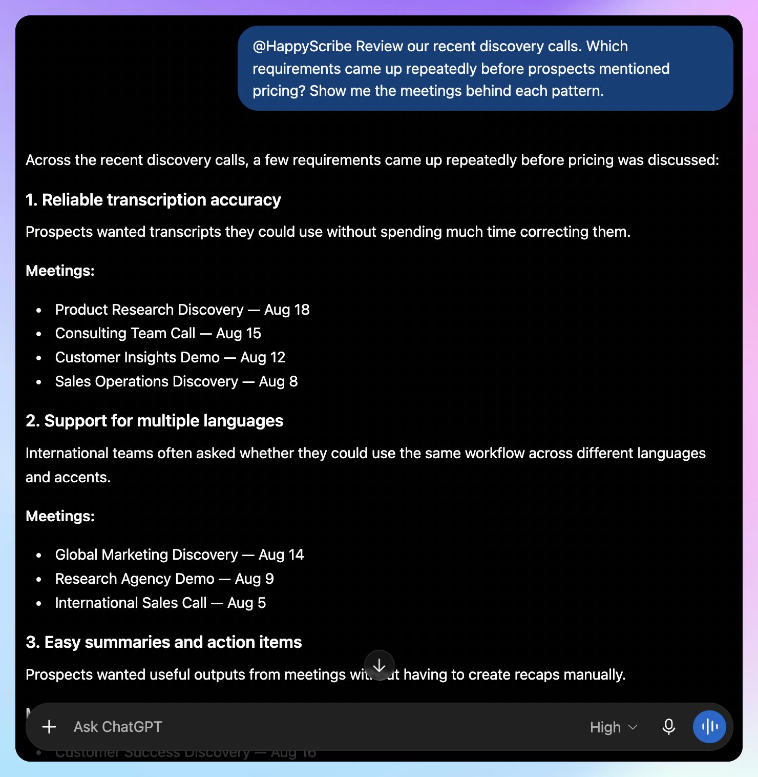 Query your meetings using HappyScribe, directly within ChatGPT