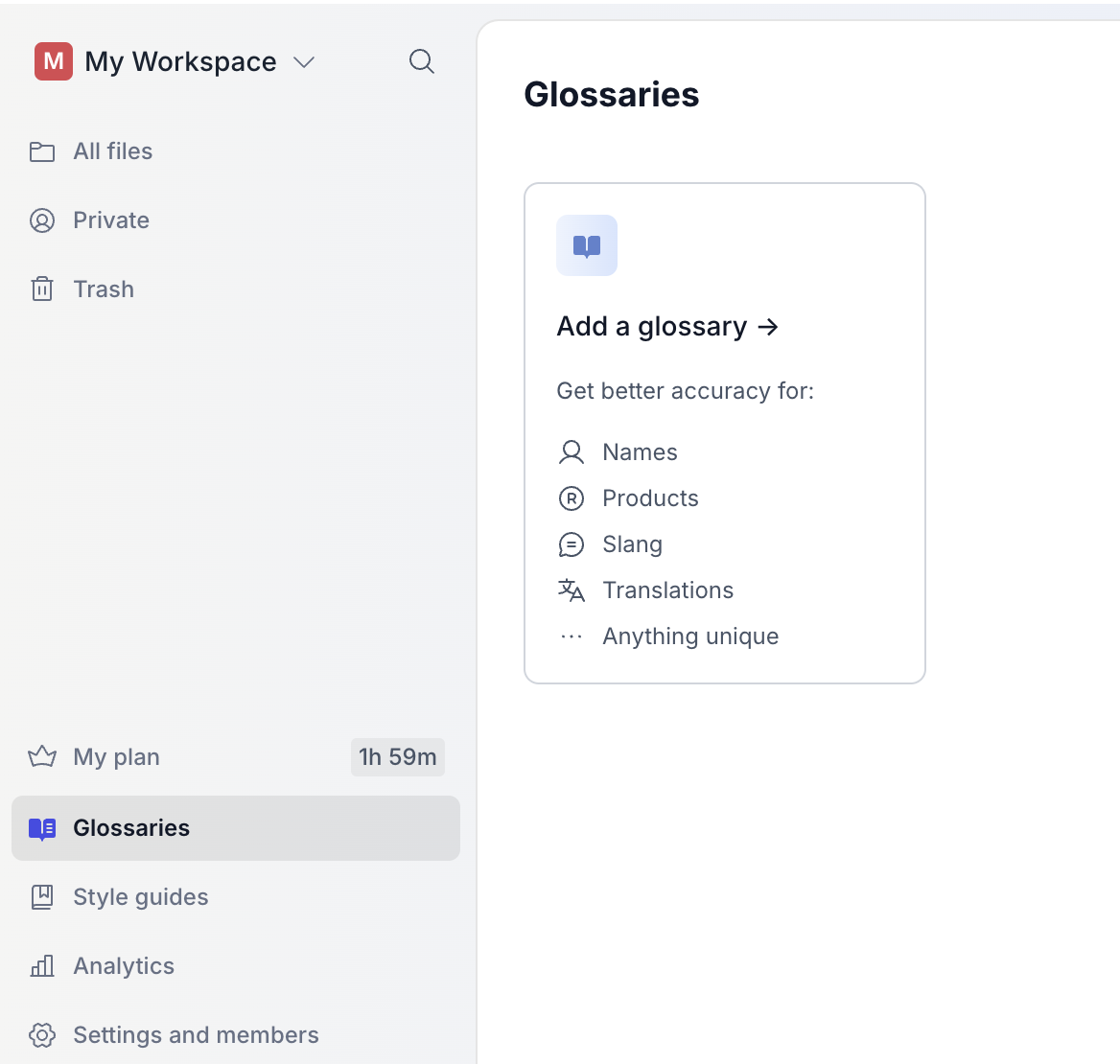 glossaries feature for legal transcription happyscribe