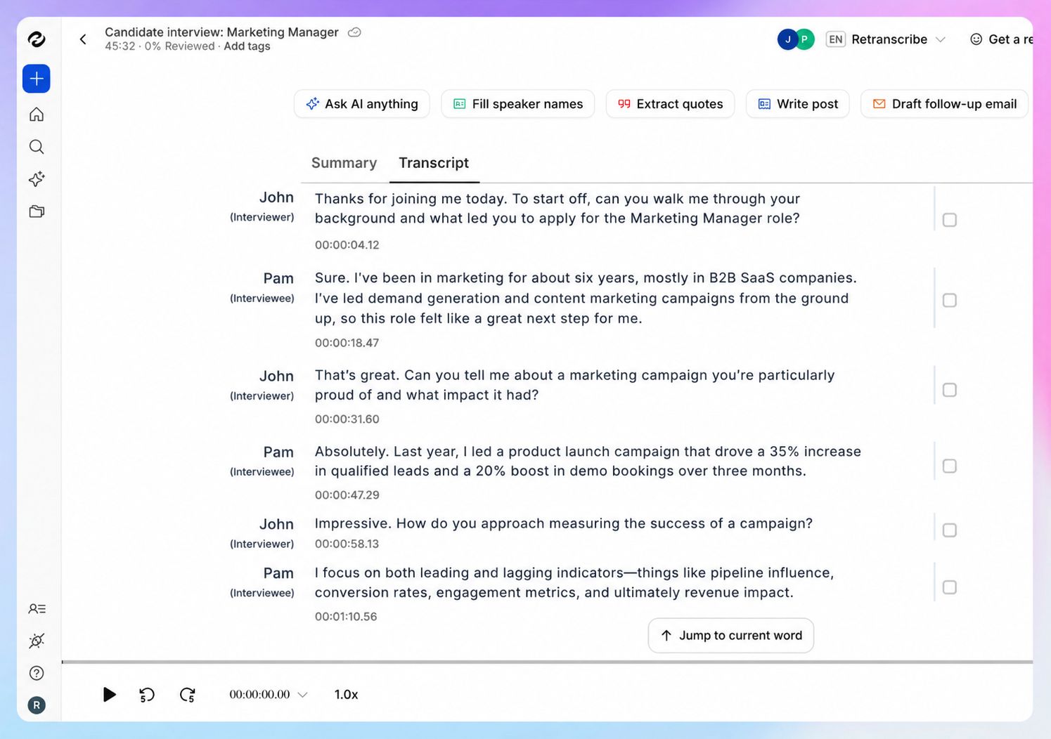 HappyScribe - the best AI meeting note taker for interviews