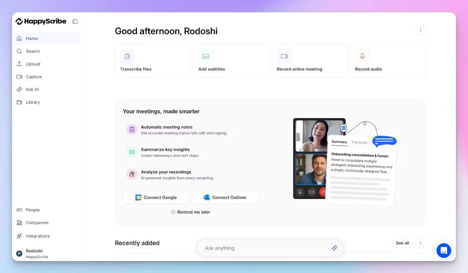 HappyScribe, the best free AI meeting assistant
