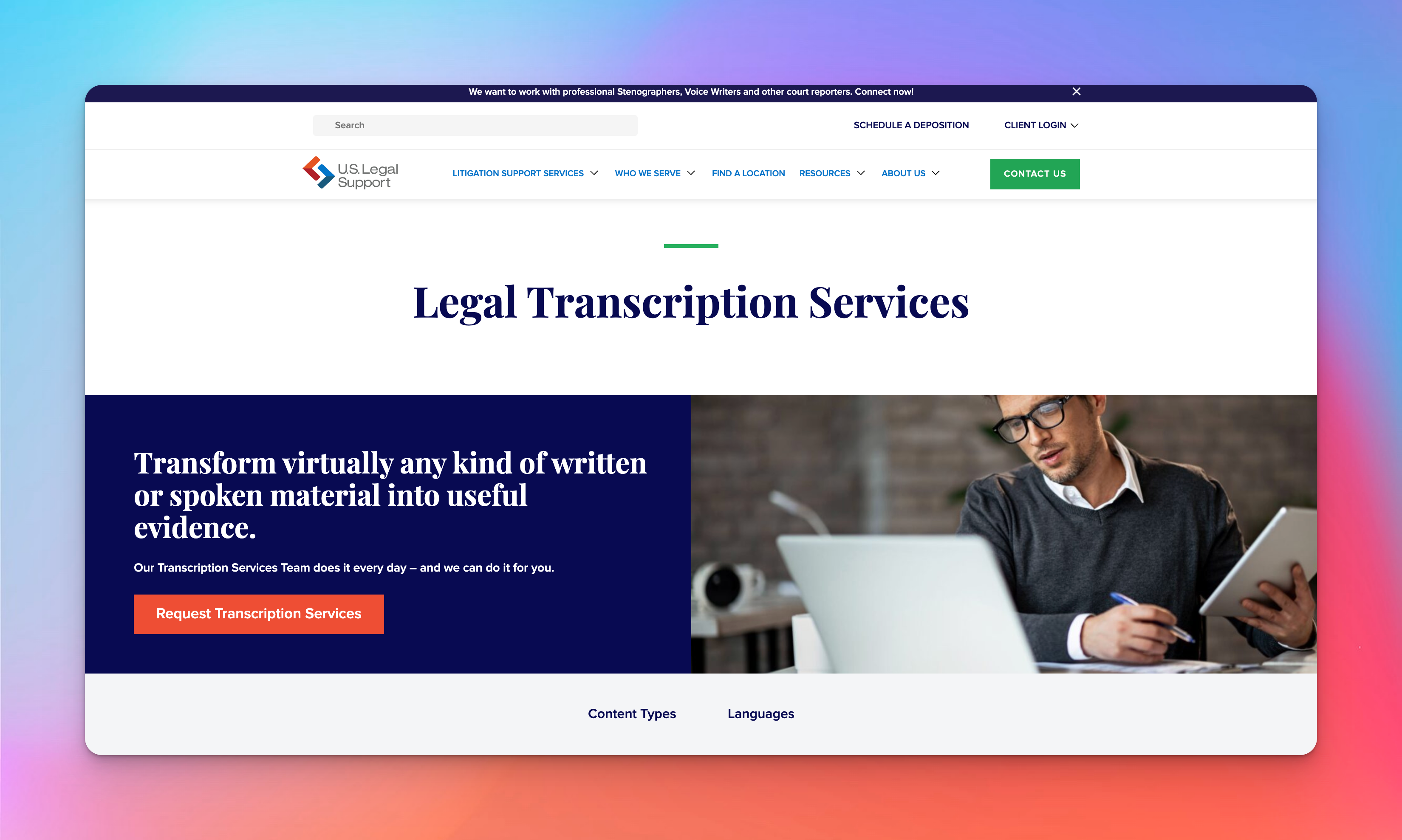 us legal support transcription