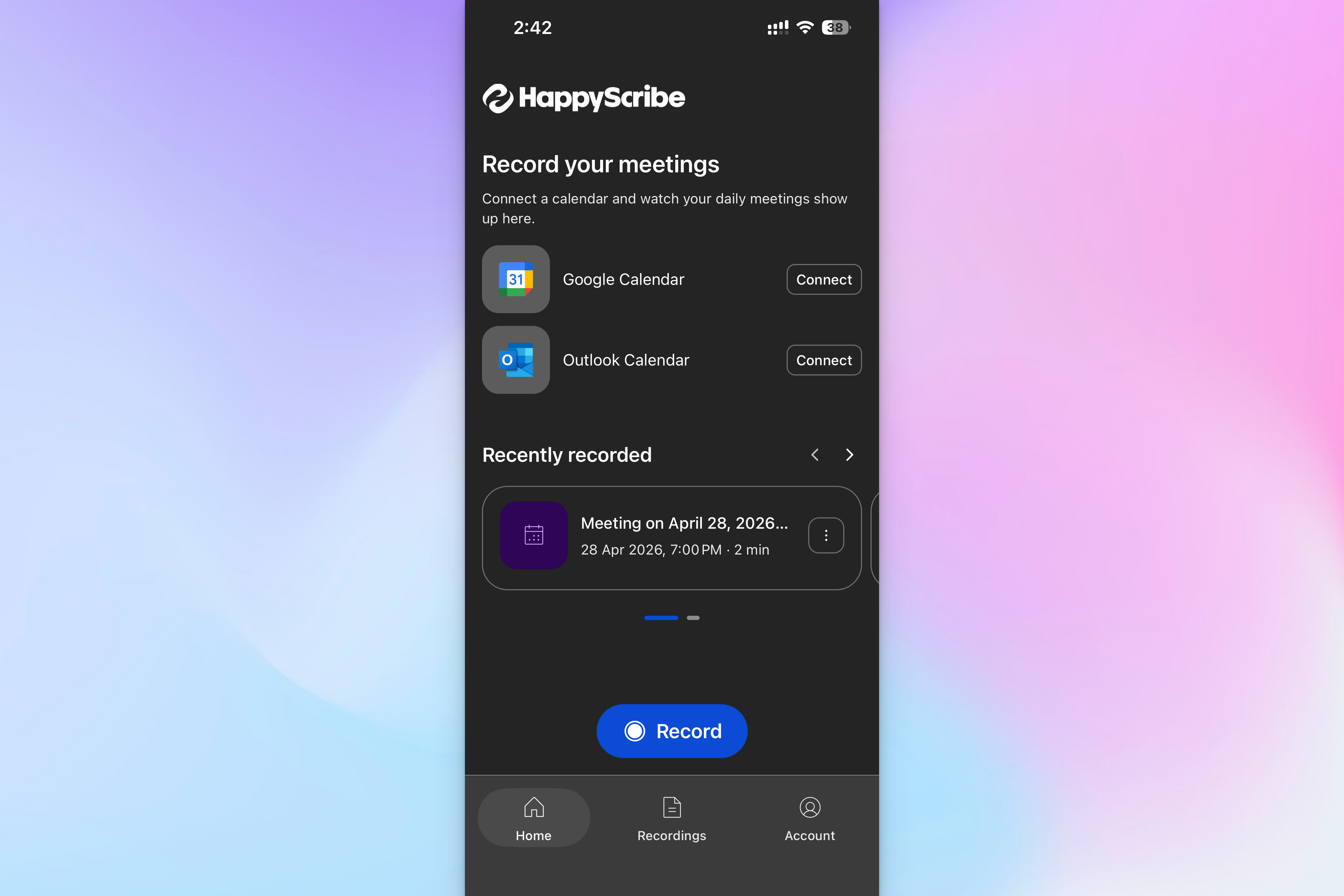 HappyScribe iOS app is the best way to record and transcribe audio on iPhone