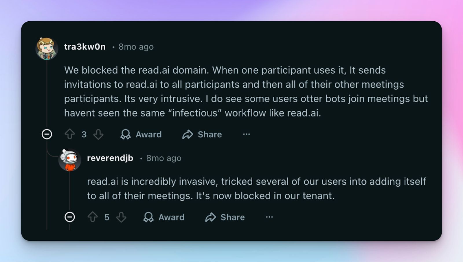 Read AI customer review - invasive meeting bot