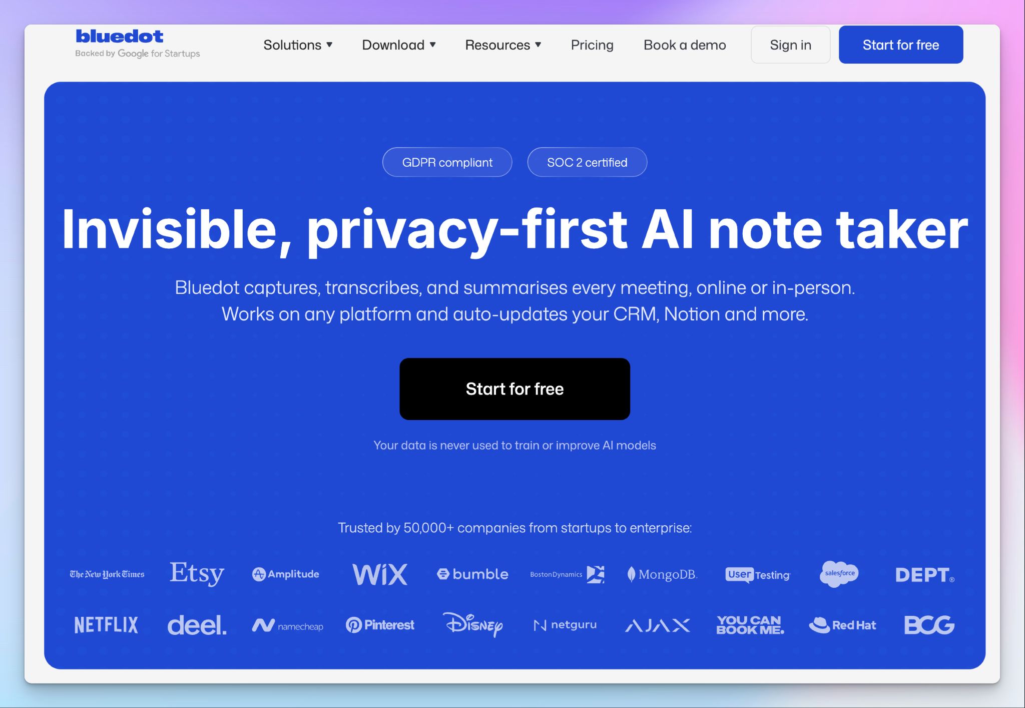 Bluedot - Fellow alternative for meeting notes