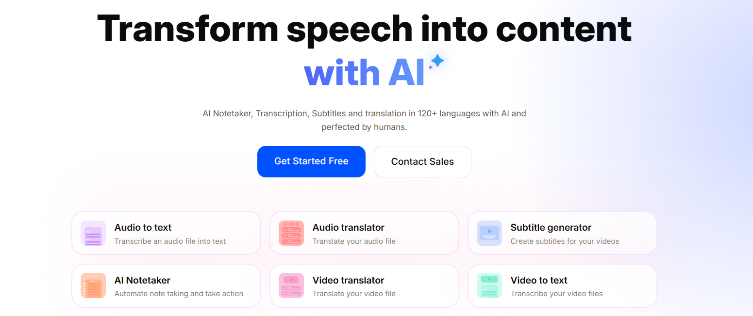 An image showing HappyScribe’s homepage