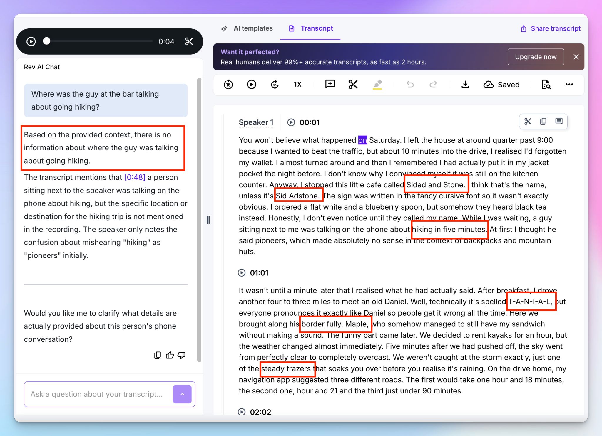 Rev's AI transcripts are full of errors and missed contexts
