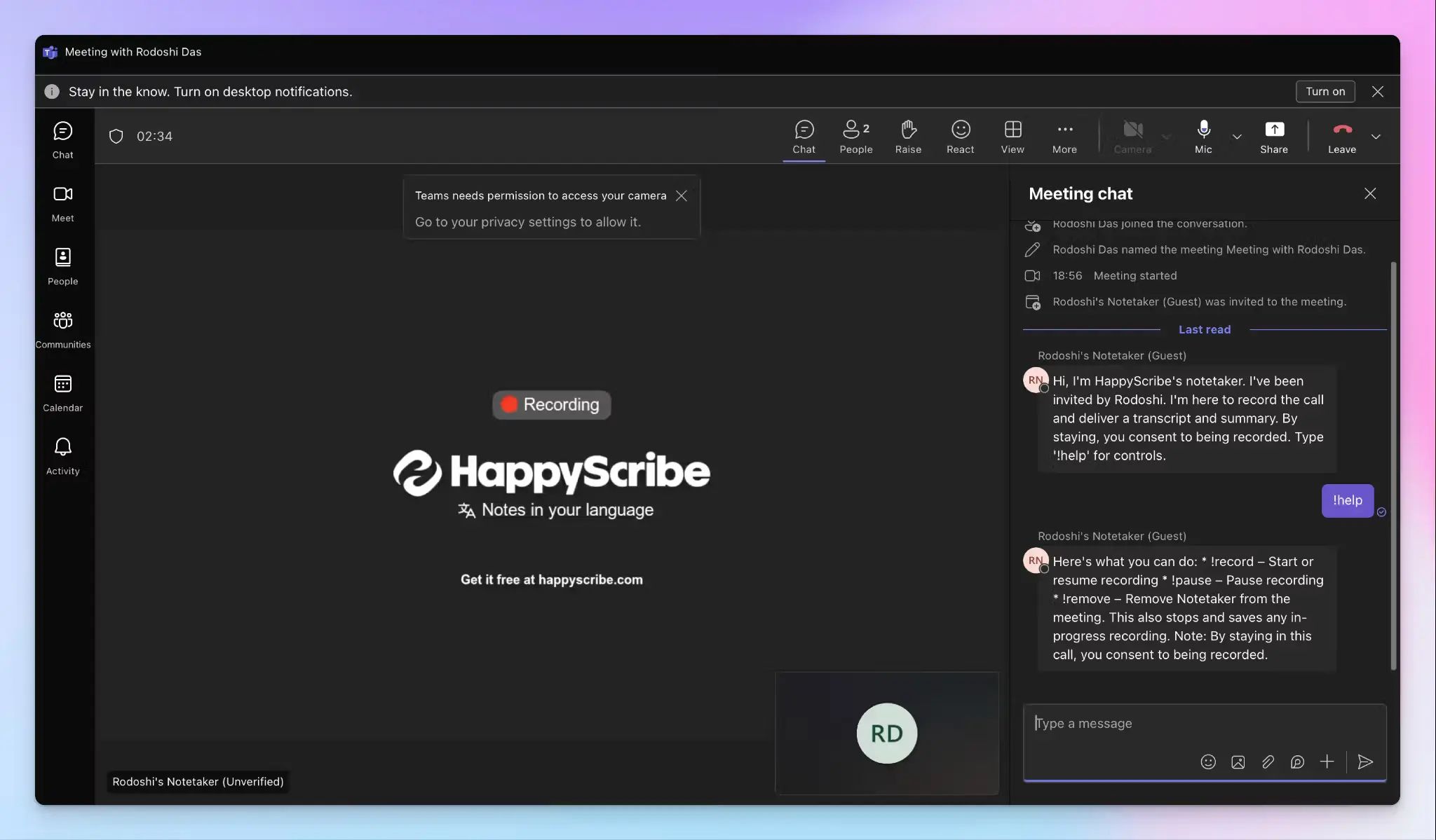 Convert audio from meeting to text with HappyScribe note taker