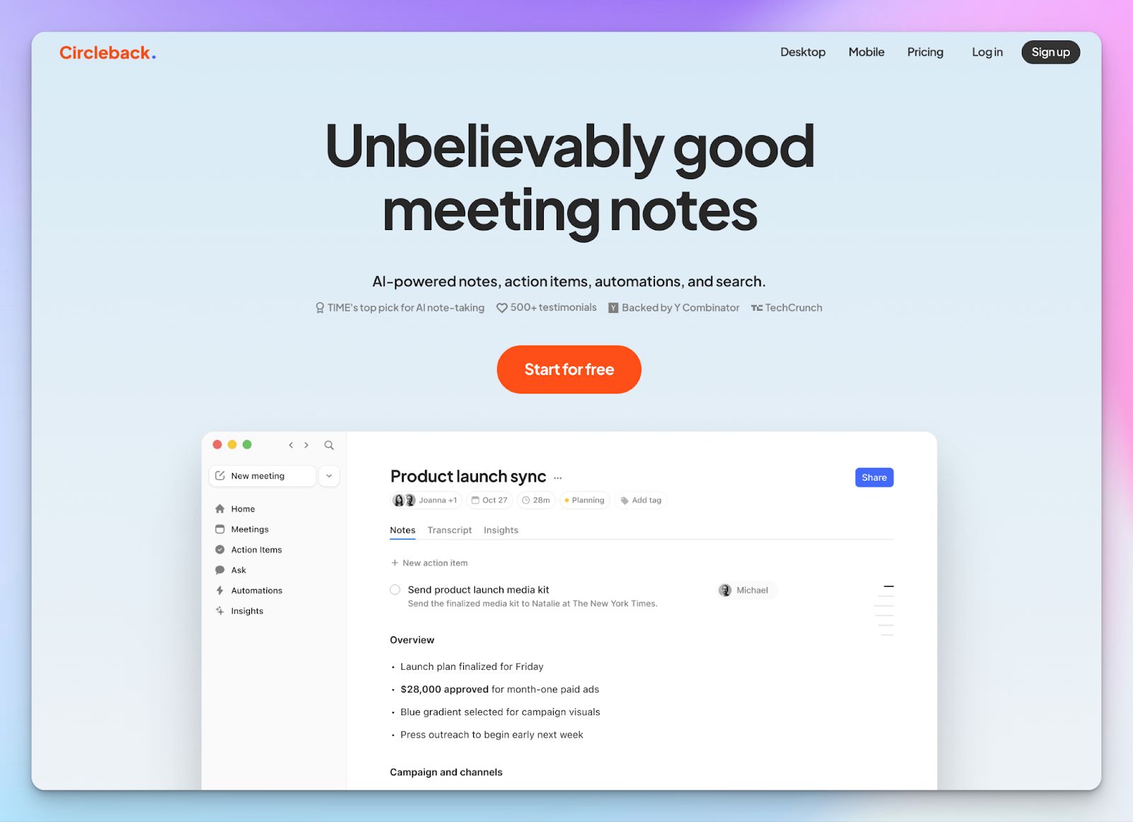 Circleback - Grain AI alternative for AI note taker