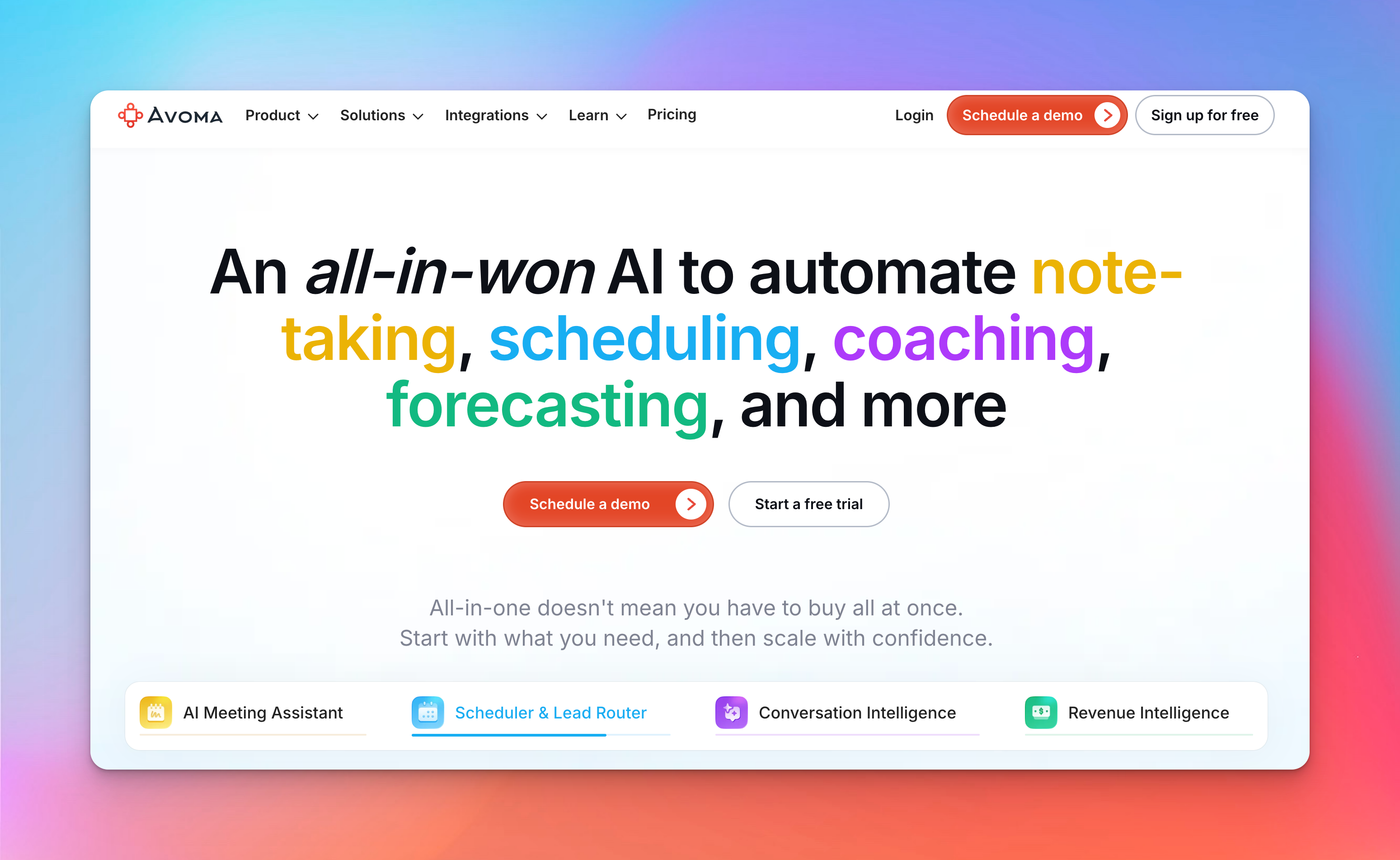 avoma homepage screenshot