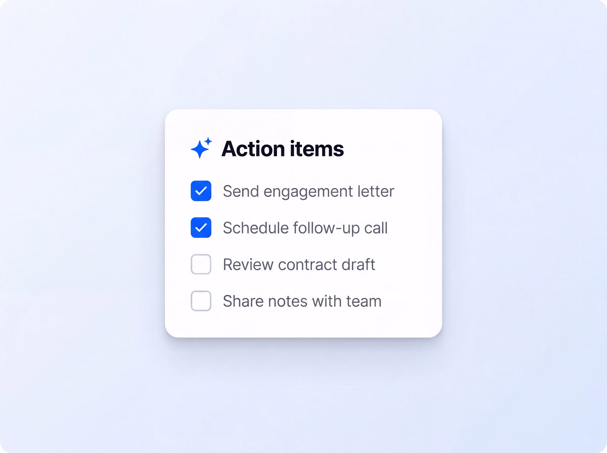 Extracted action items in HappyScribe