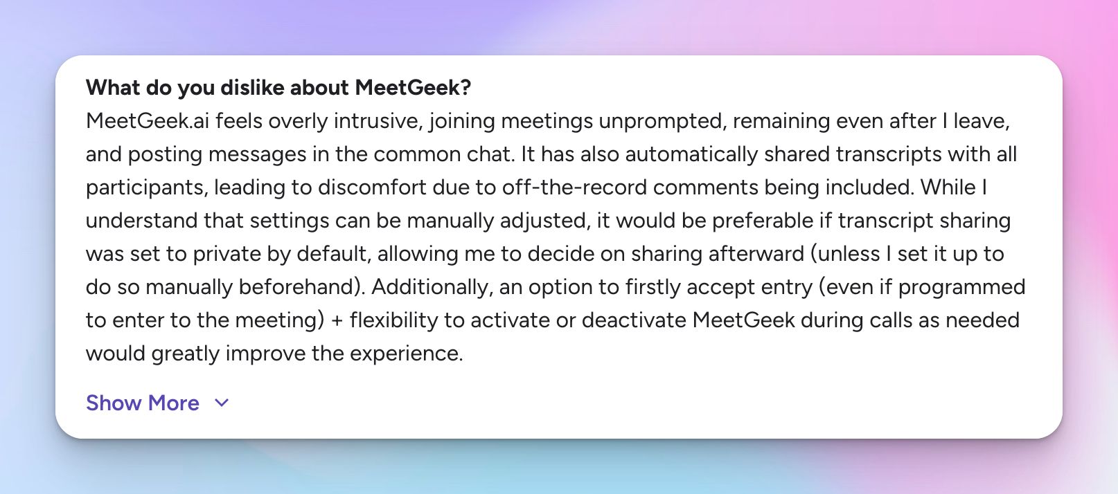 MeetGeek's meeting bot feels invasive 