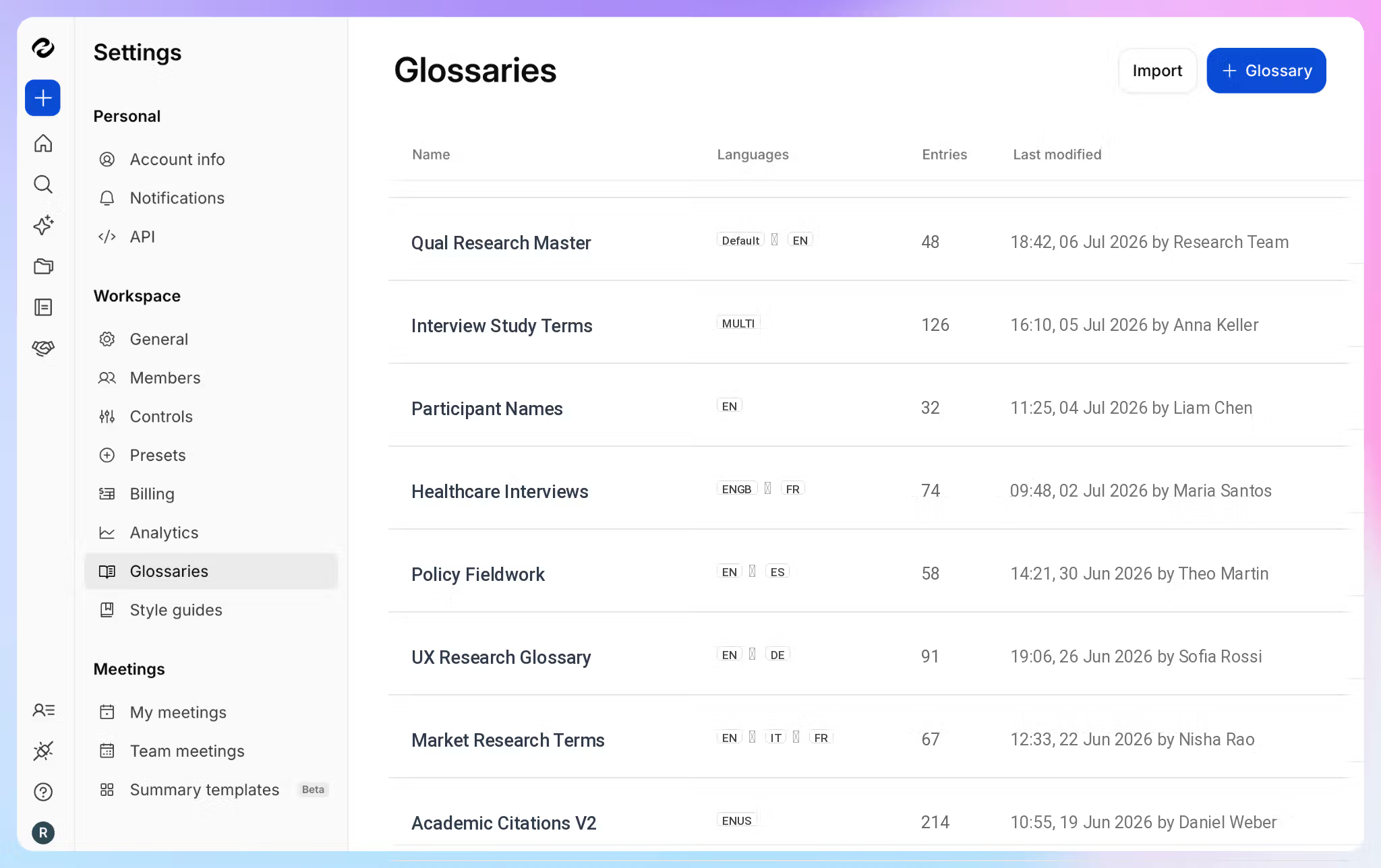 HappyScribe lets you add custom glossaries for industry-specific terminology