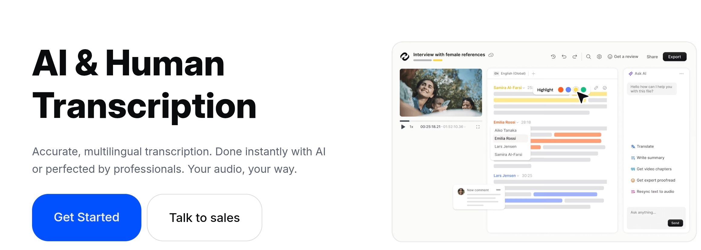 An image showing HappyScribe's AI transcription for Zoom meetingsm meetings services