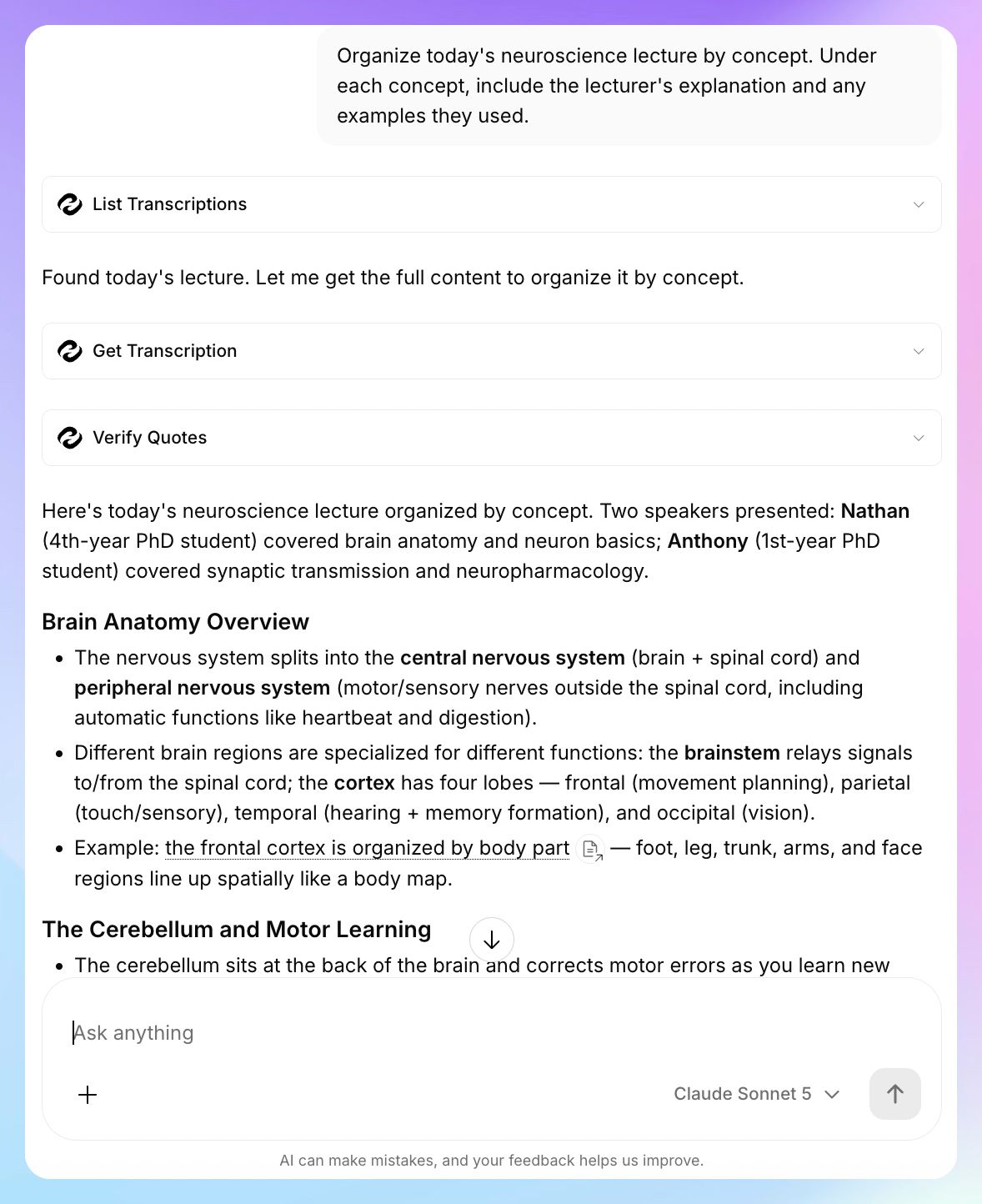 Query your lecture recordings using HappyScribe AI Chat