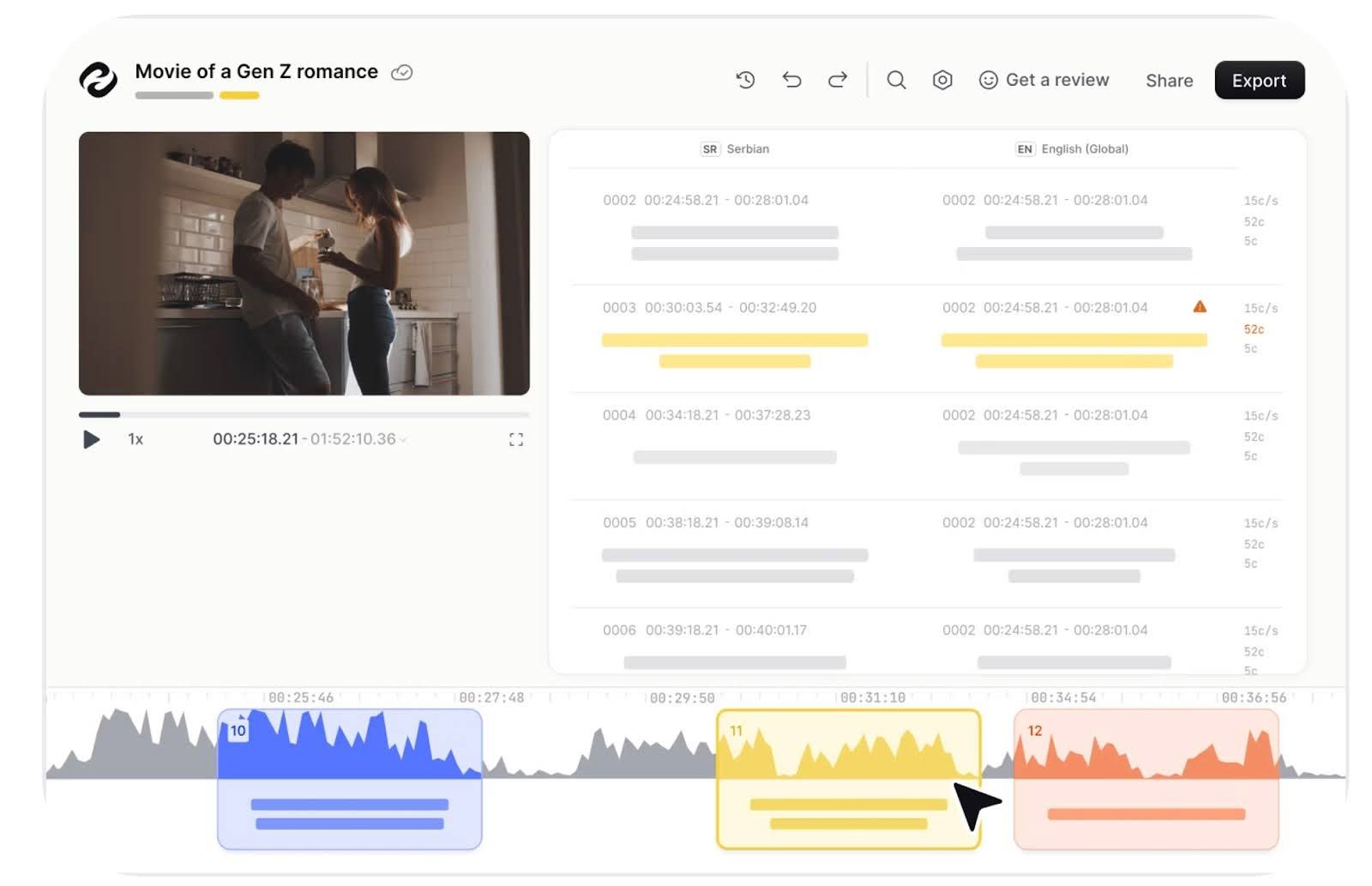 happyscribe subtitles interface
