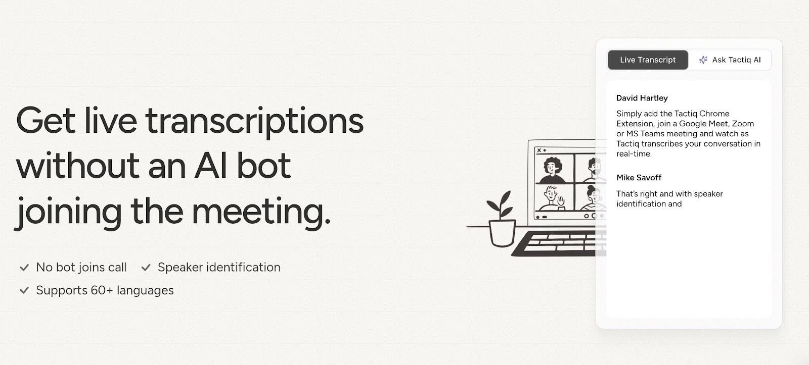 screenshot tactiq ai meeting notetaker
