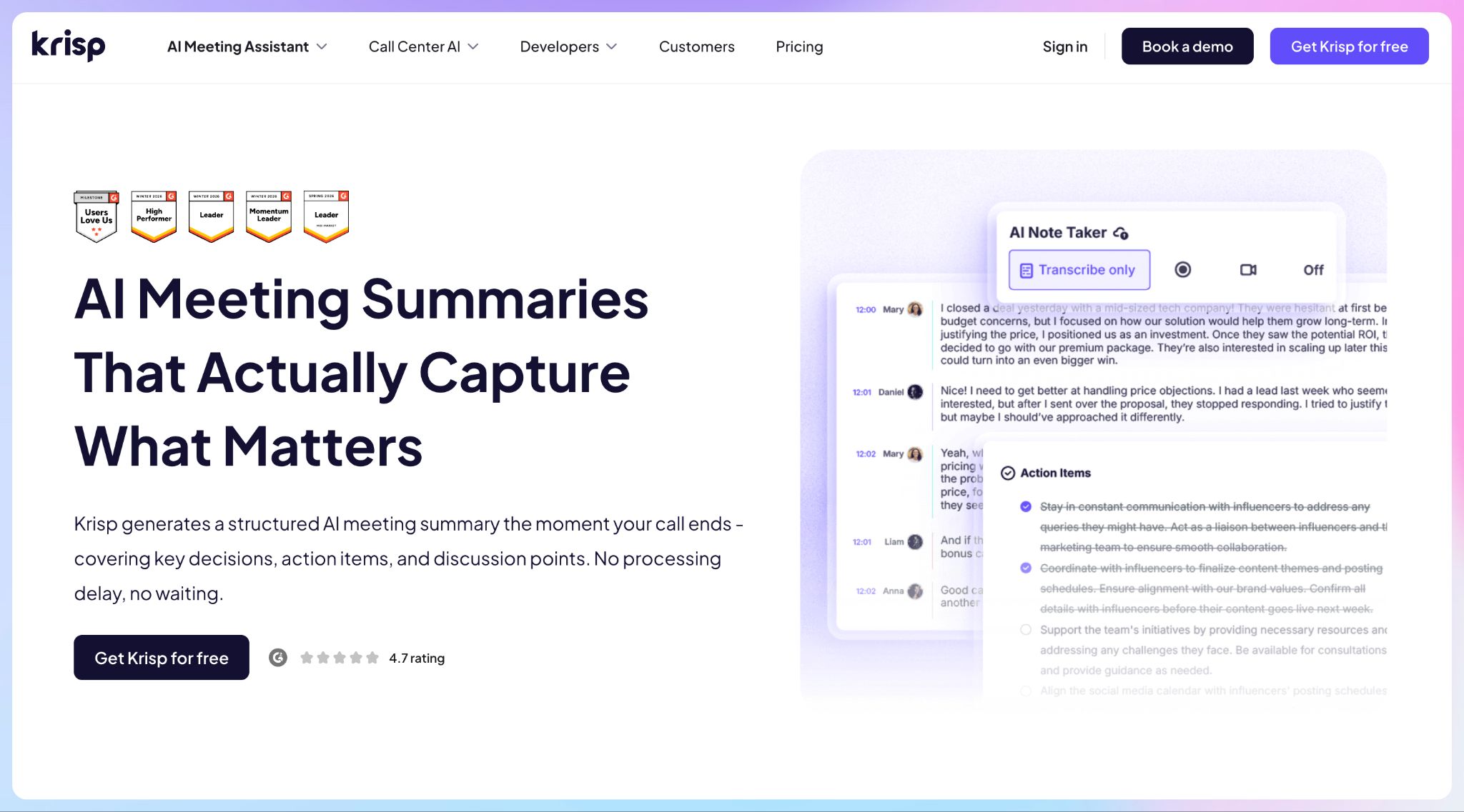 Krisp - AI meeting minutes generator