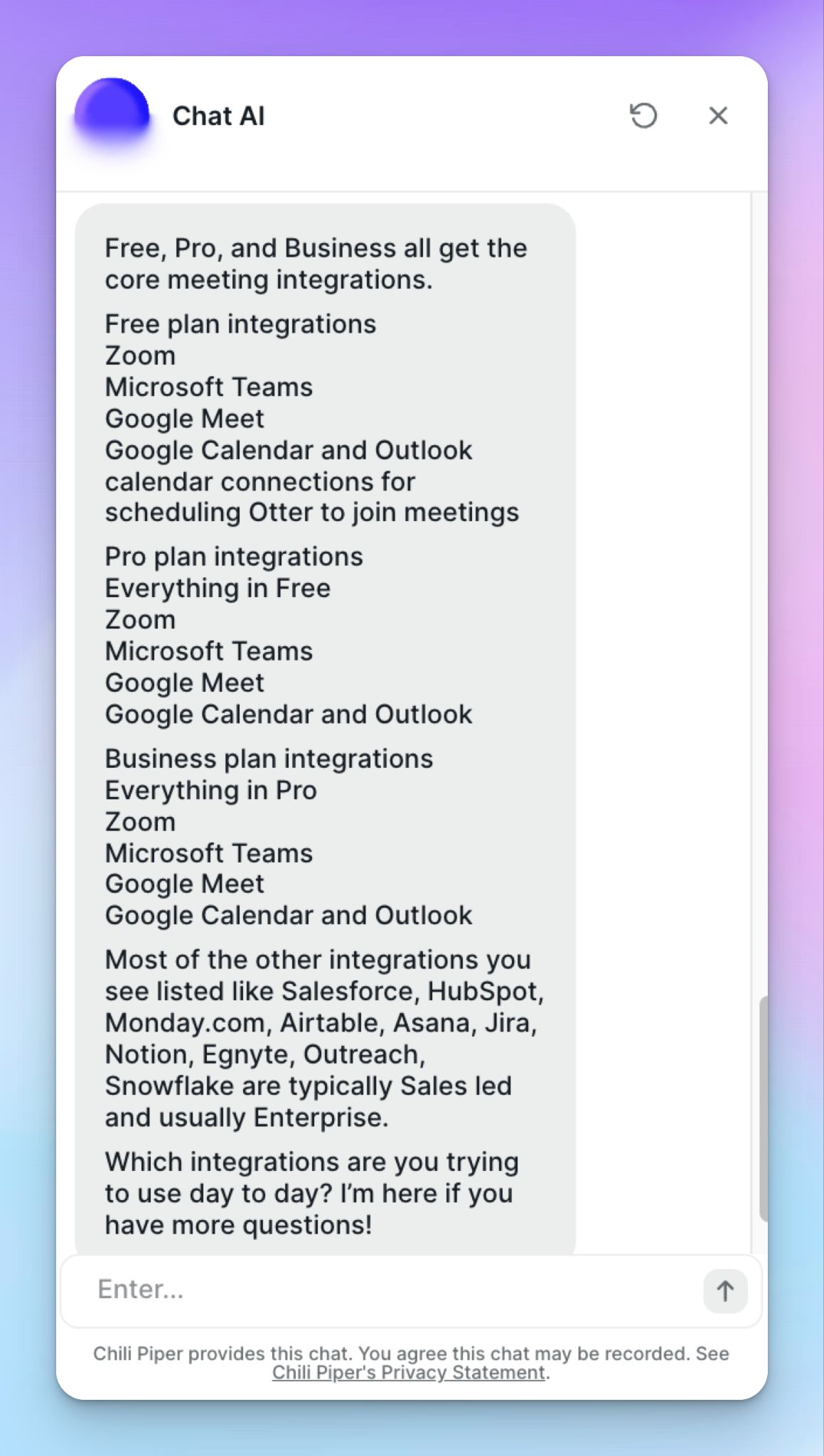 Otter offers limited and misleading integrations