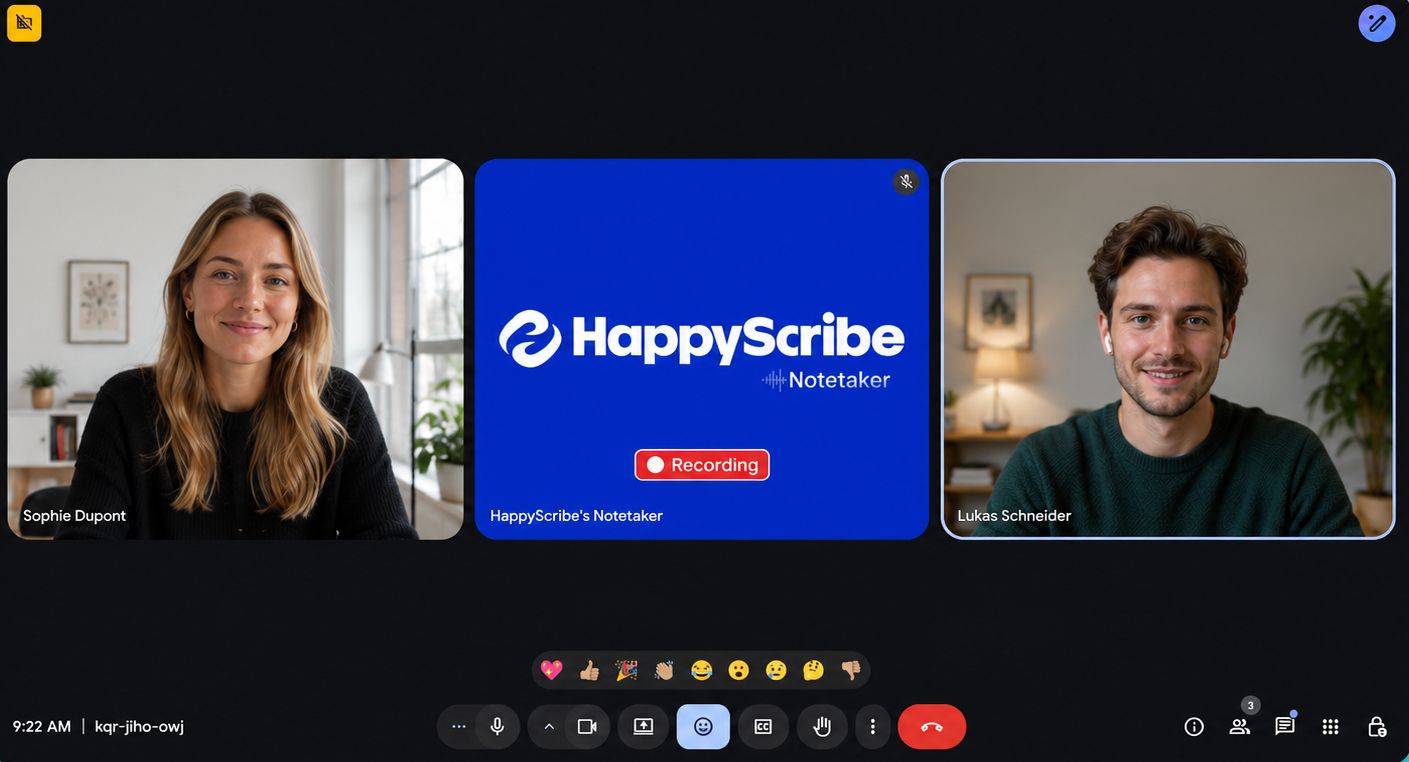 HappyScribe AI notetaker for online meetings