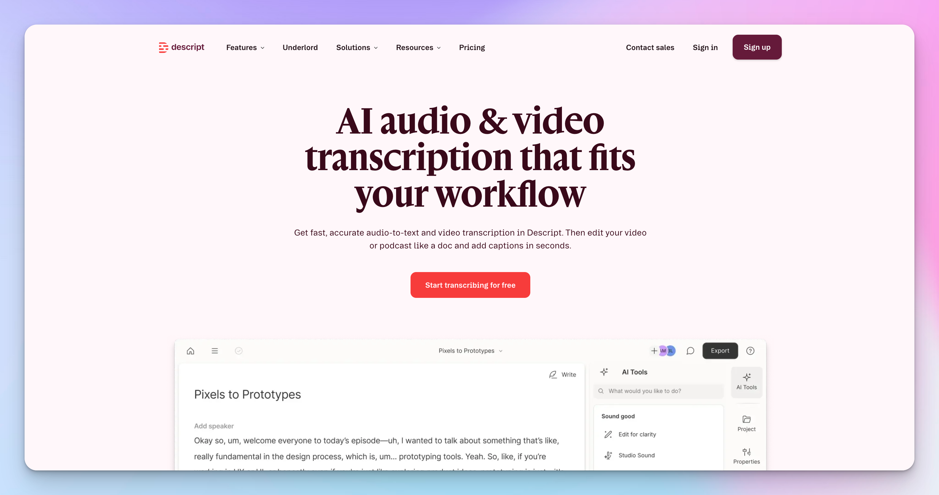 Descript - AI transcription software