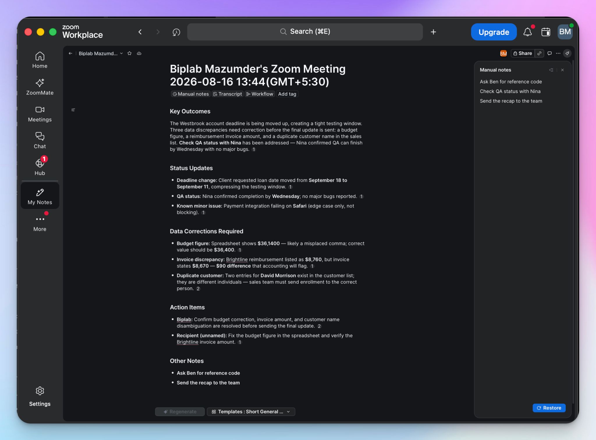 Zoom My Notes has templates