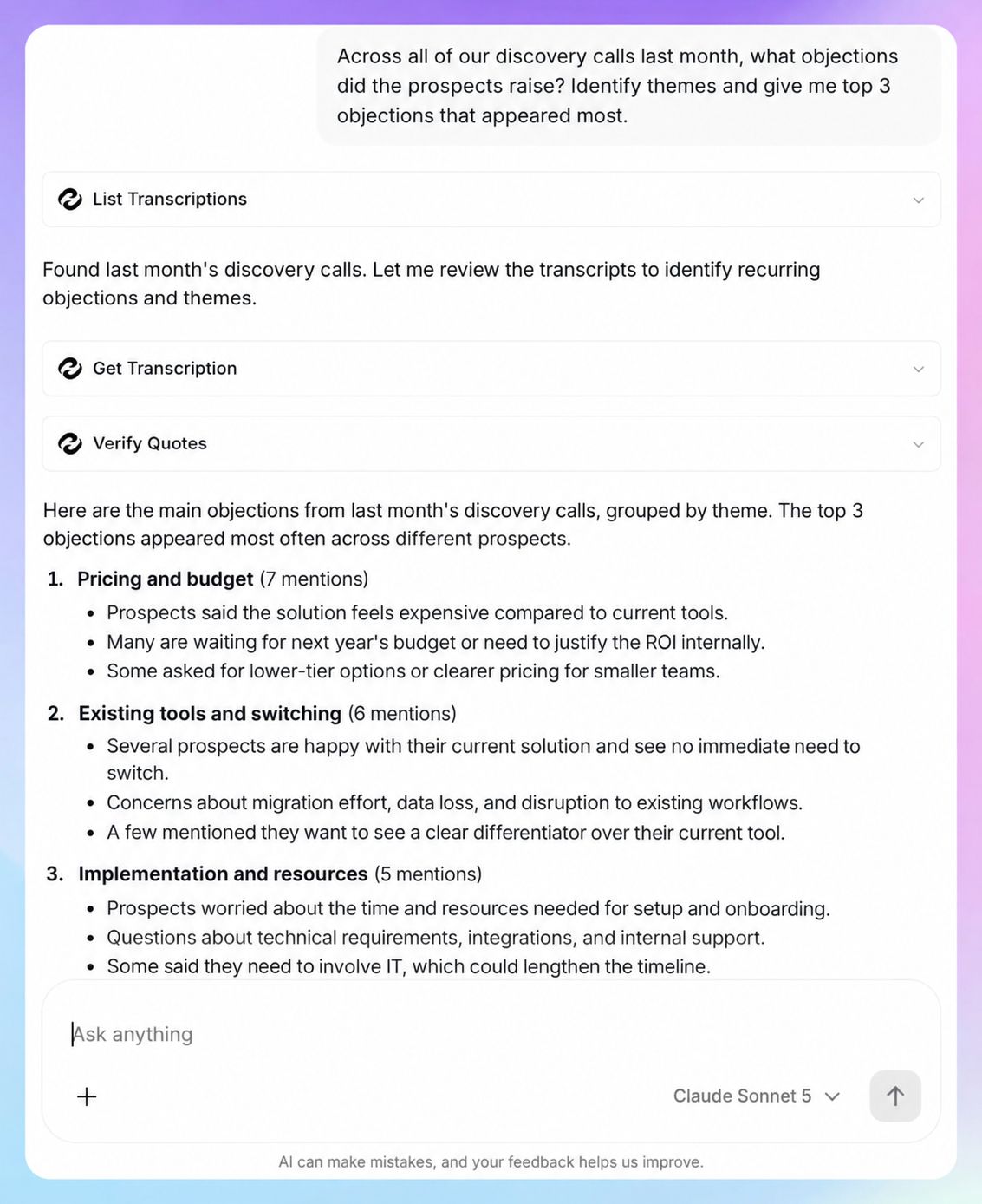 Query across your entire sales call library using HappyScribe's AI Chat