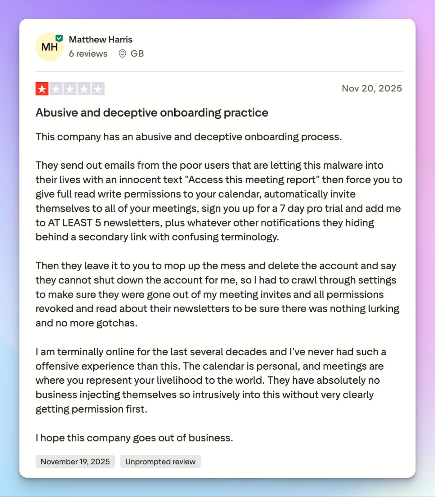 Read AI customer review - abusive onboarding practice