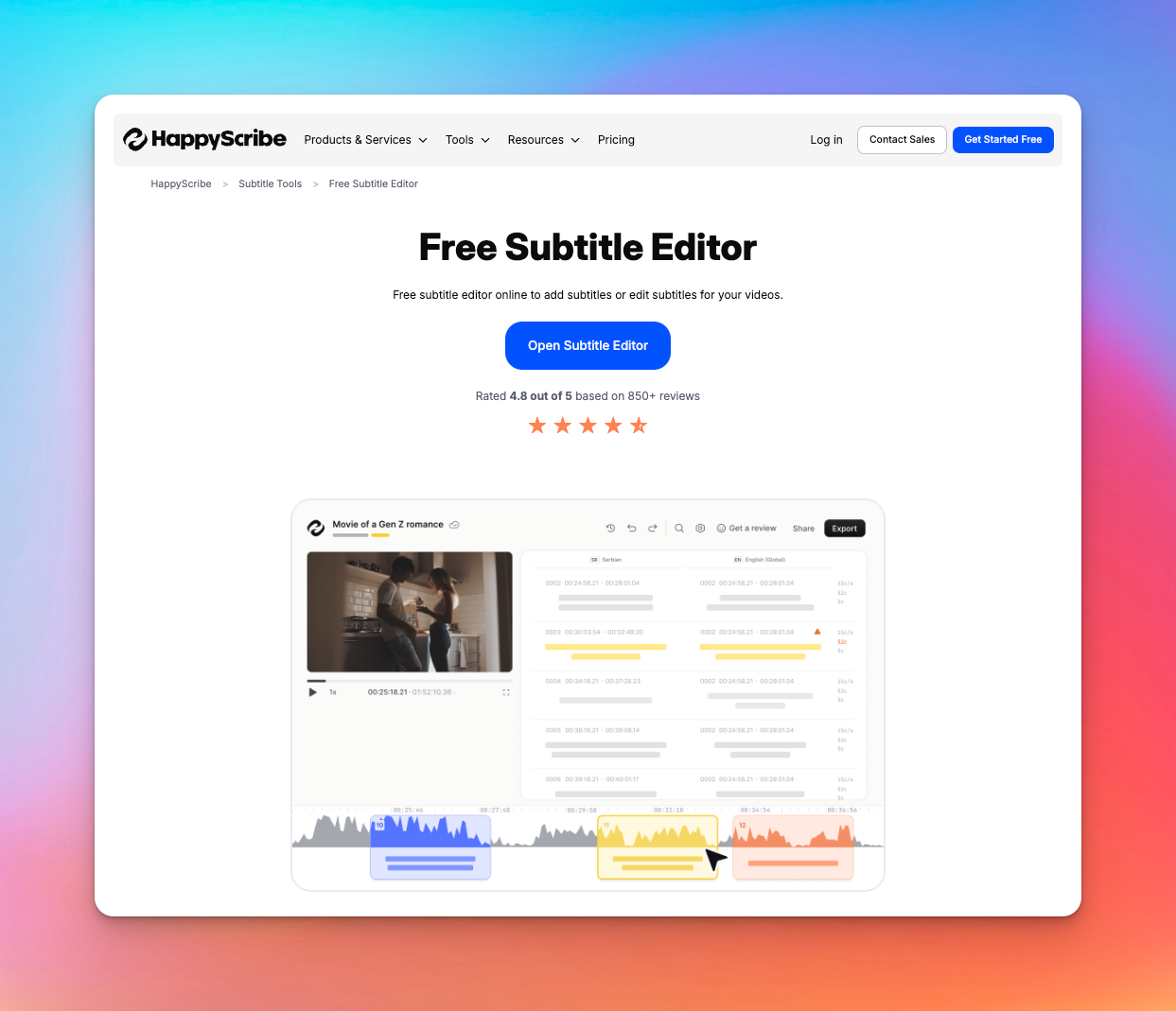 free subtitle editor happyscribe