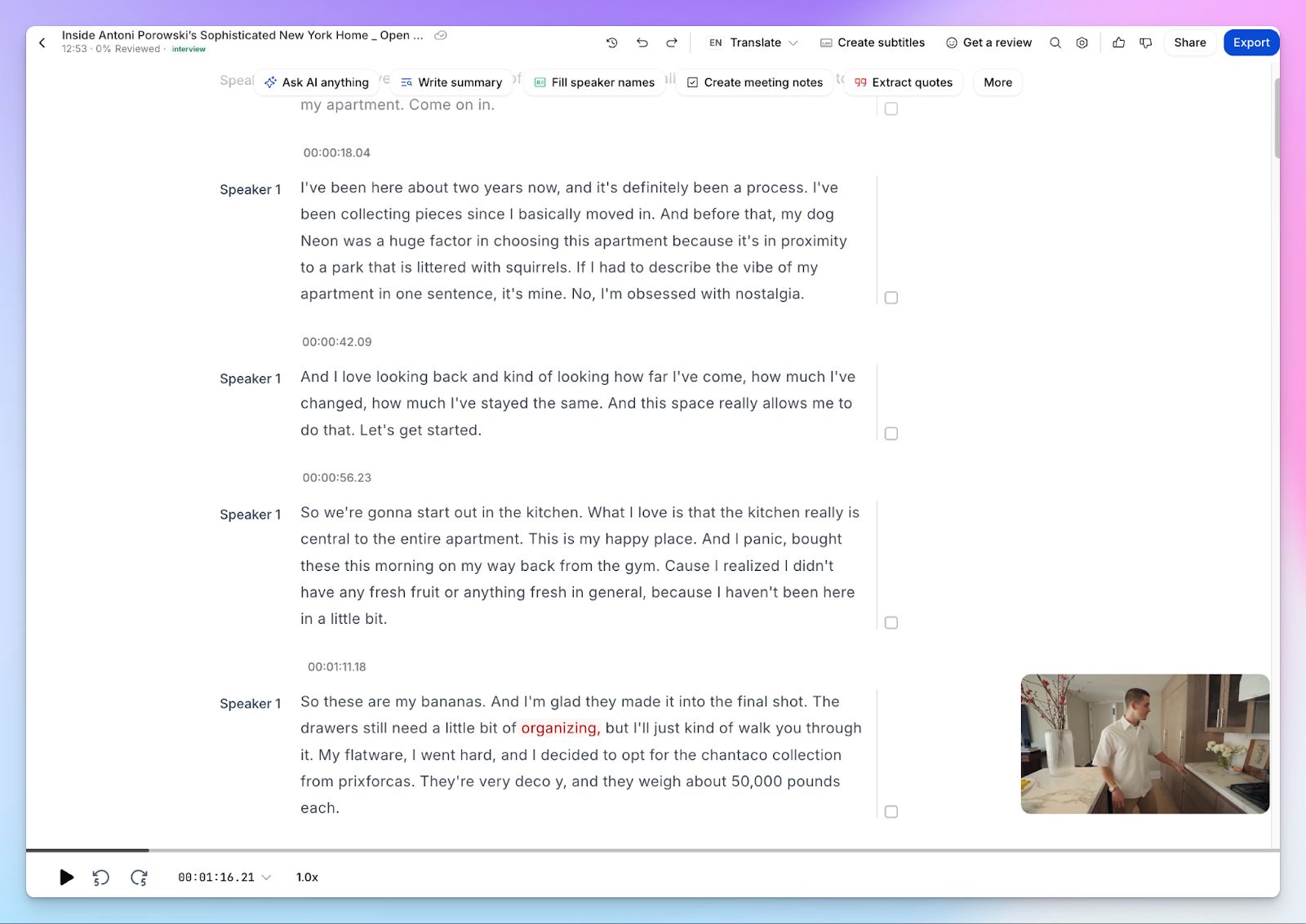 Play video and audio recordings with transcripts with HappyScribe 