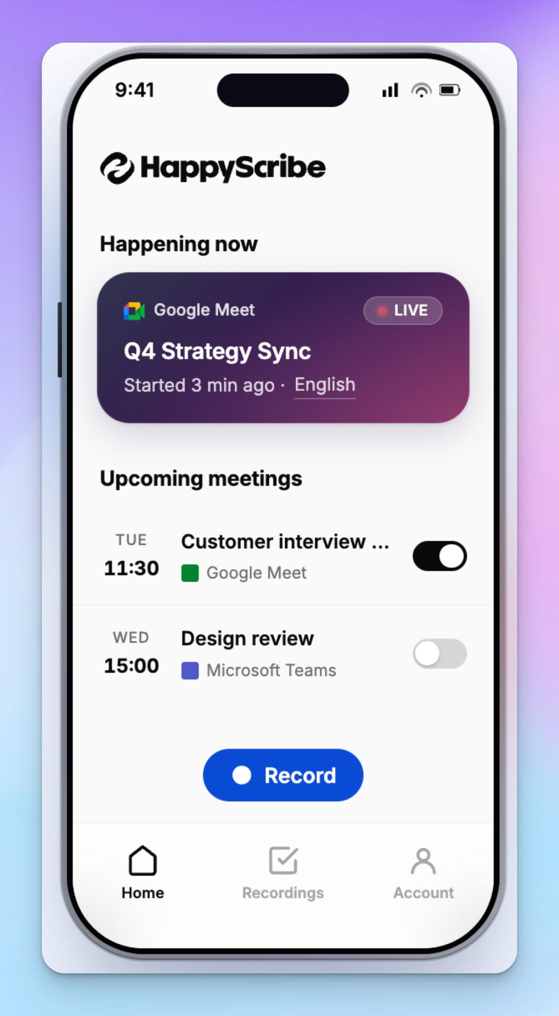 HappyScribe mobile transcription app for iOS and Android