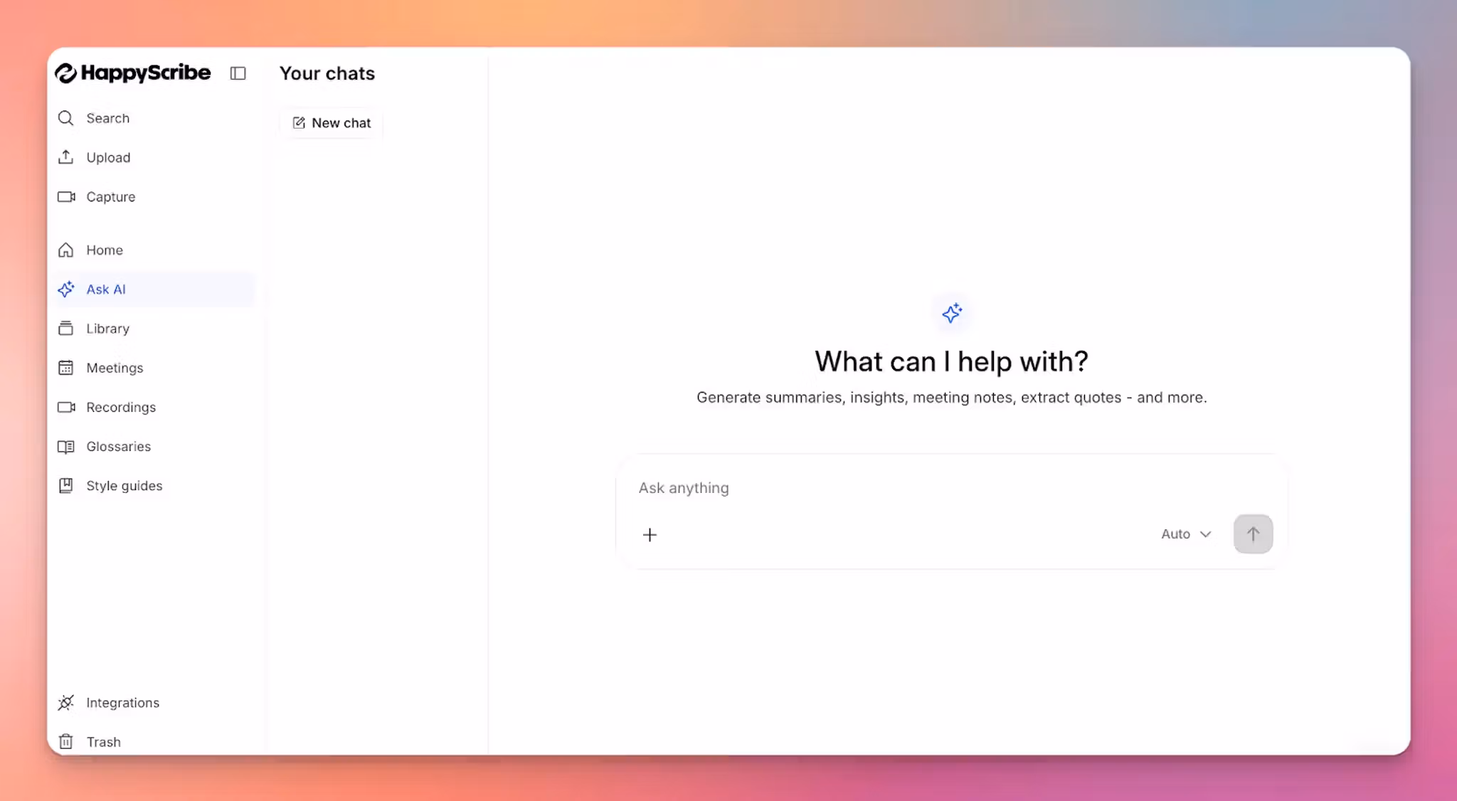 HappyScribe's Ask AI feature answers your meeting-related queries
