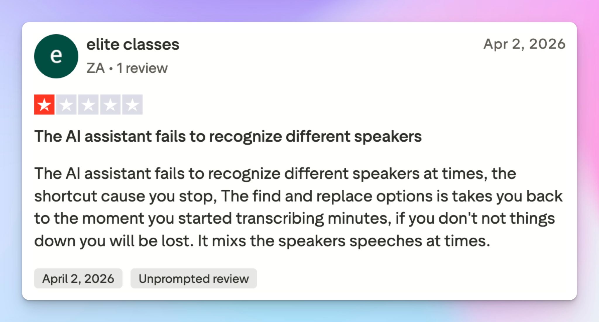 TurboScribe generates inaccurate transcripts