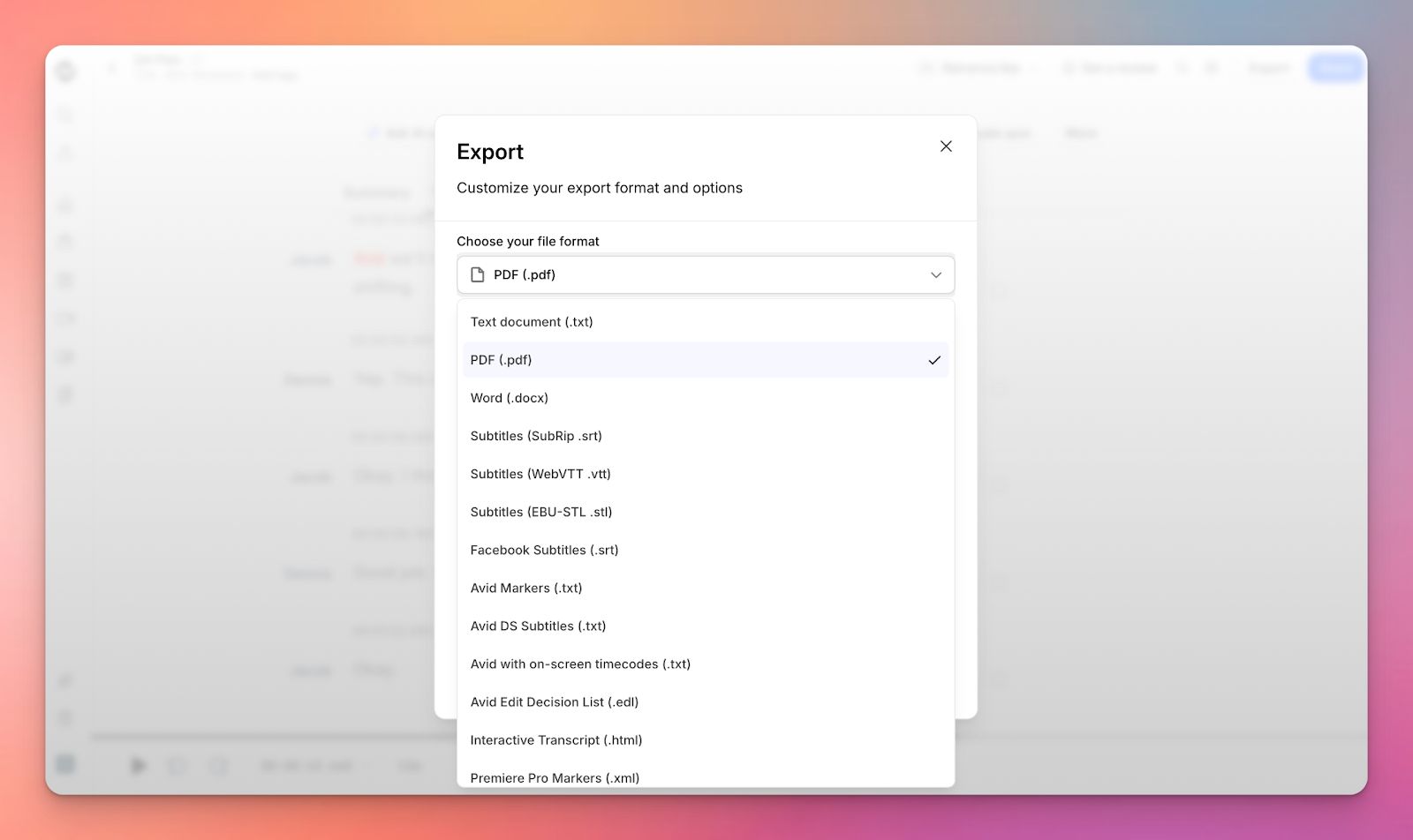 Export your transcript from happyscribe