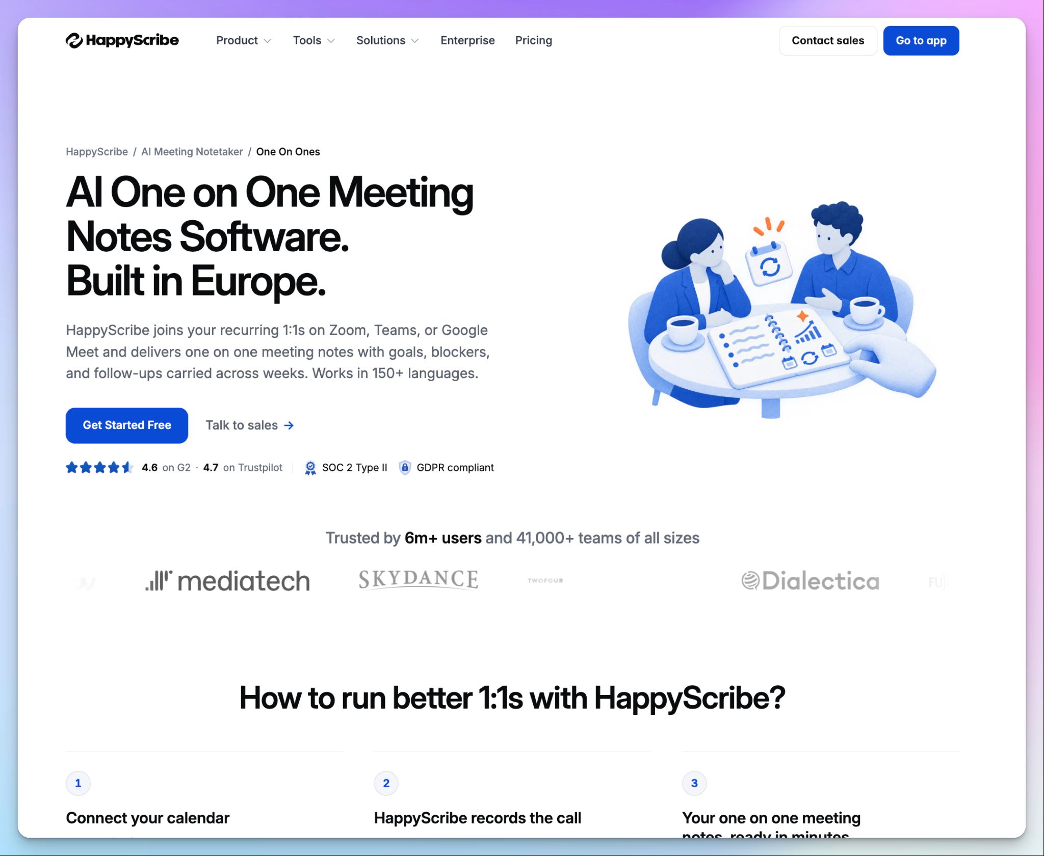 HappyScribe AI note taker is ideal option for one on one calls
