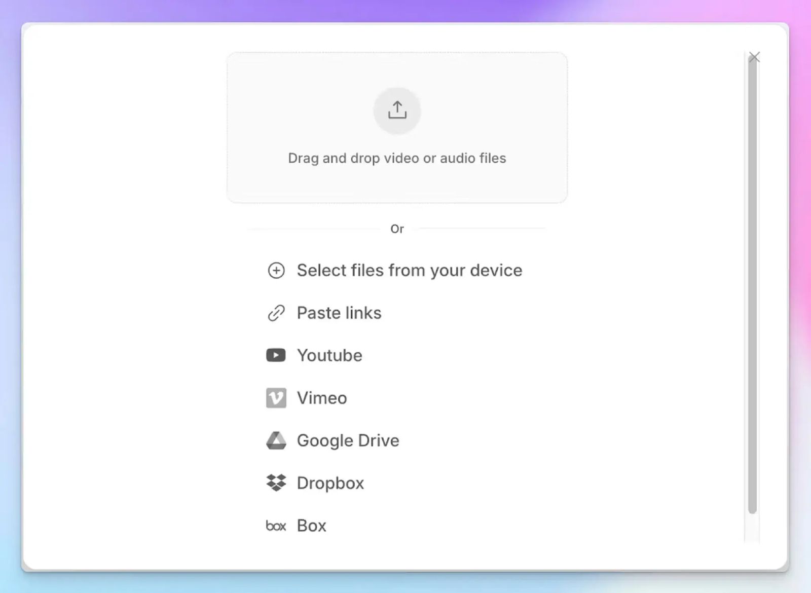 Upload video files to transcribe with HappyScribe 