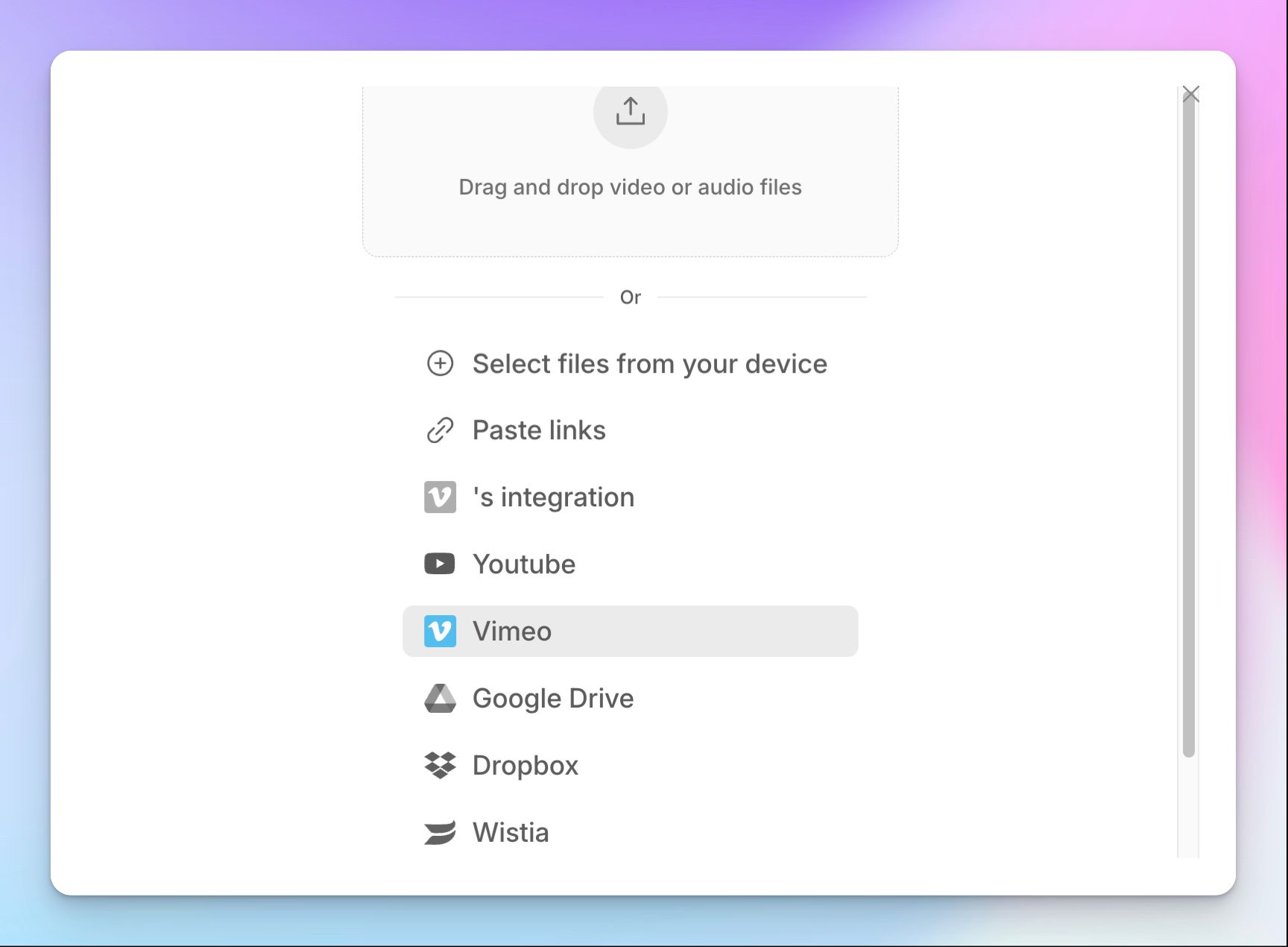 HappyScribe si integra nativamente con Vimeo