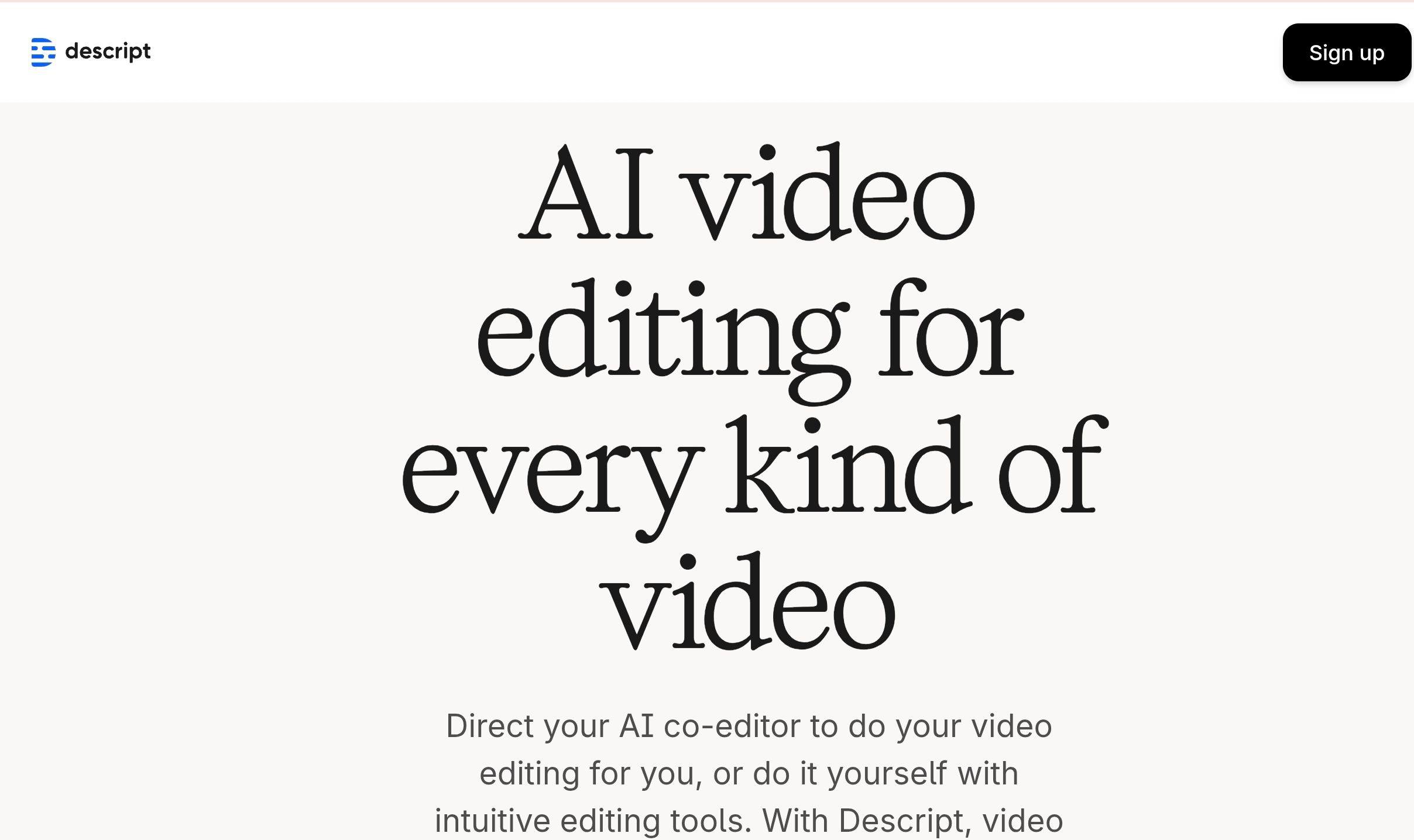Una imagen que muestra la página de inicio de la herramienta de transcripción IA online Descript