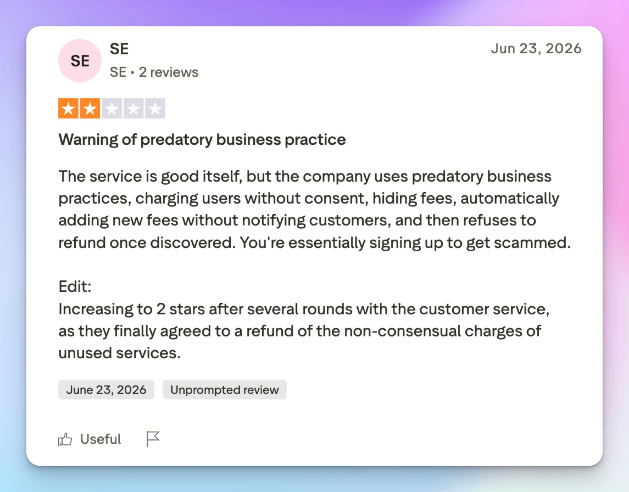 Fireflies user complain about predatory business practices