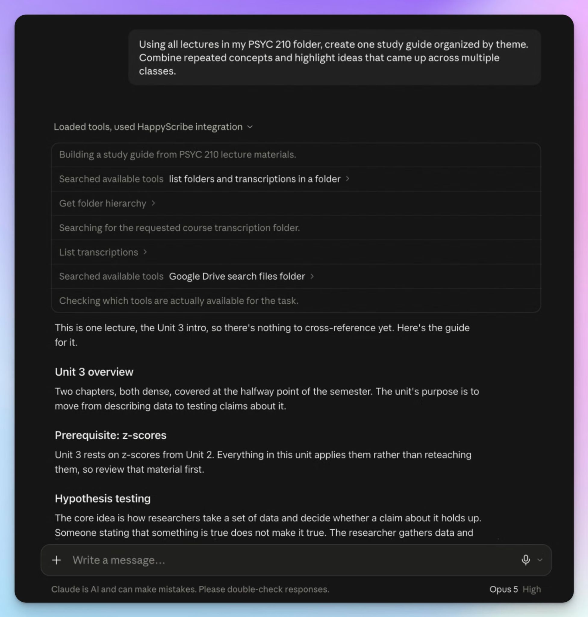 HappyScribe Claude connector for study guides and lesson plans