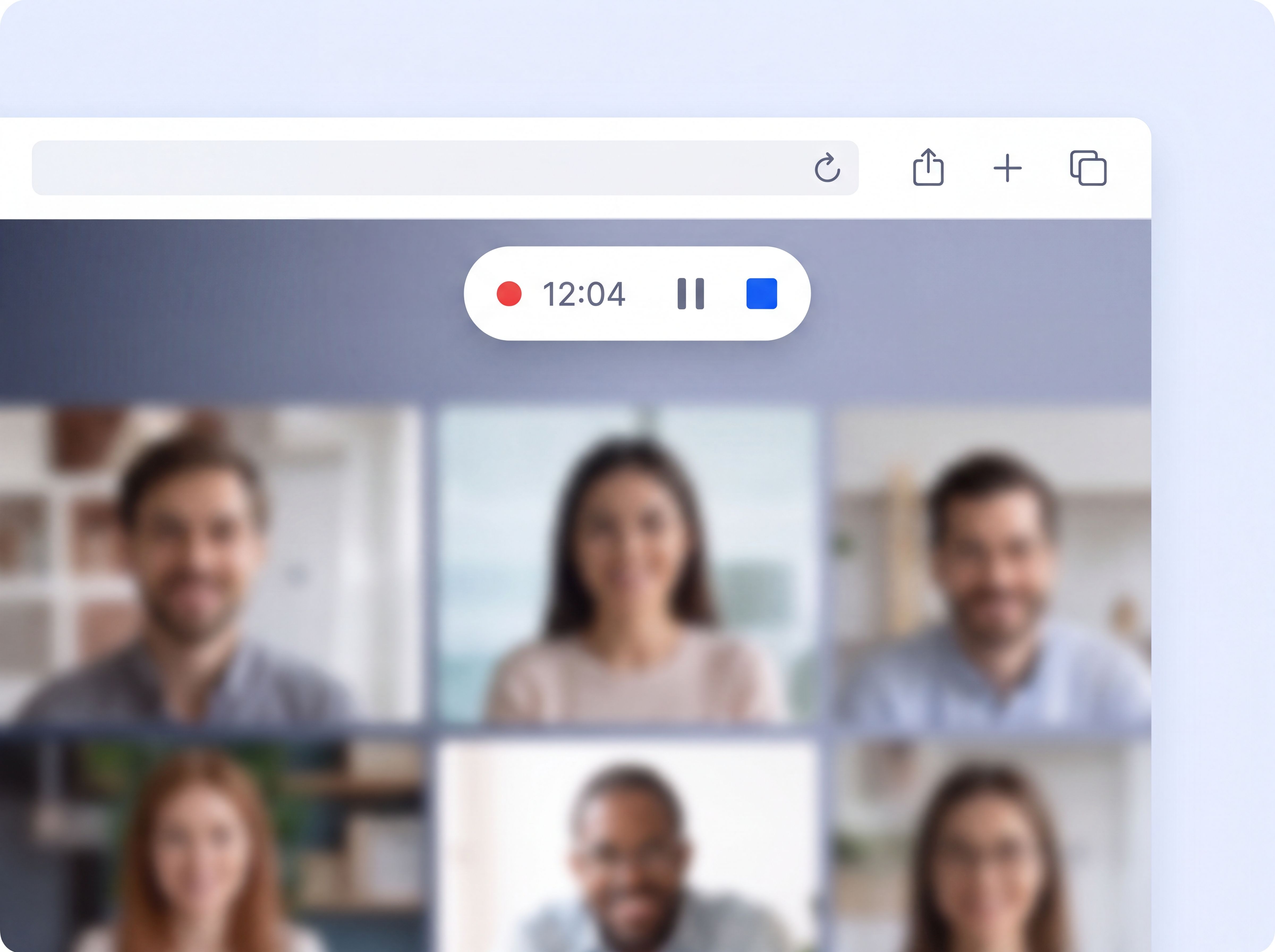 HappyScribe browser recorder toolbar over a video call