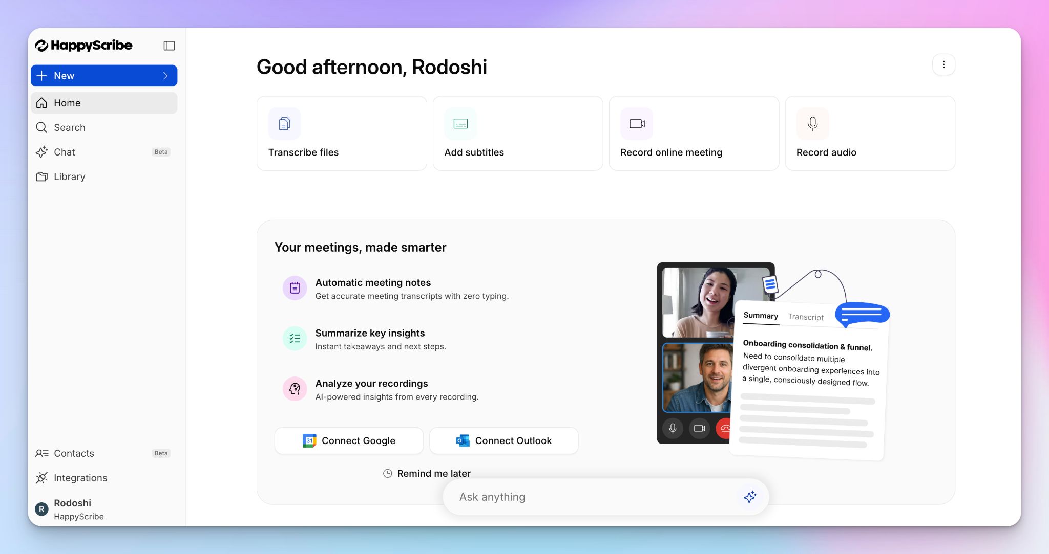 HappyScribe meeting transcription tool