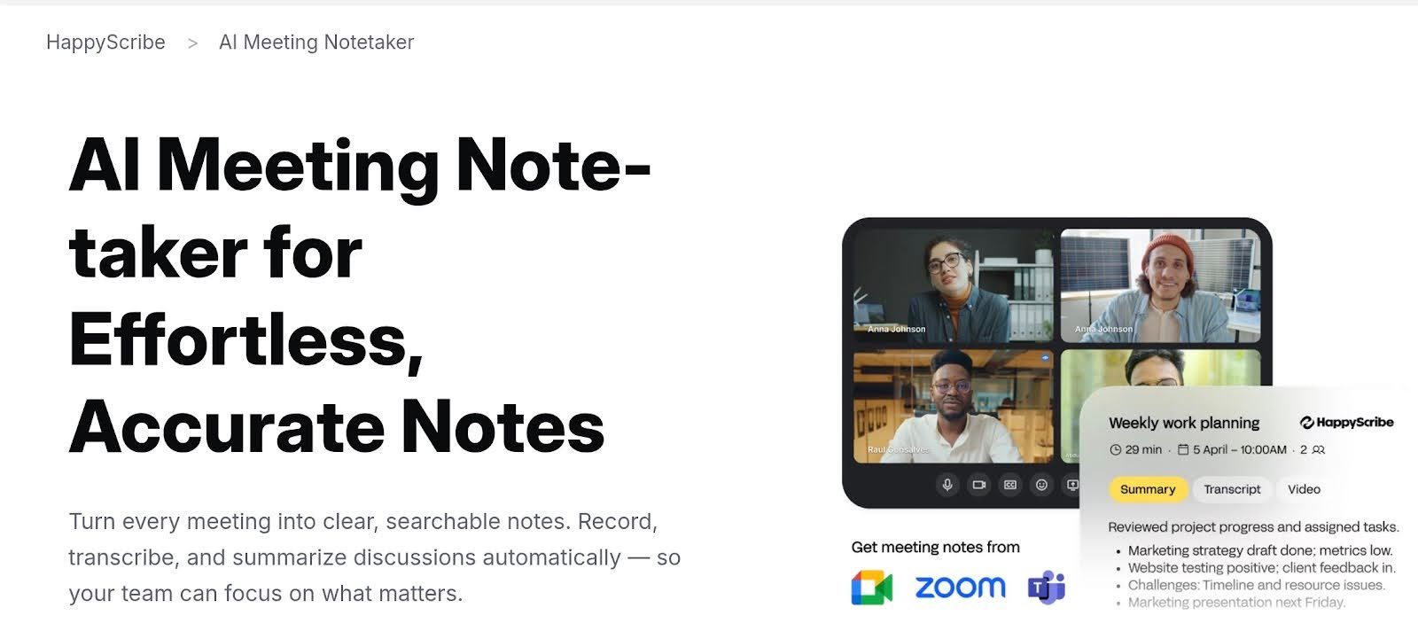 screenshot happyscribe notetaker
