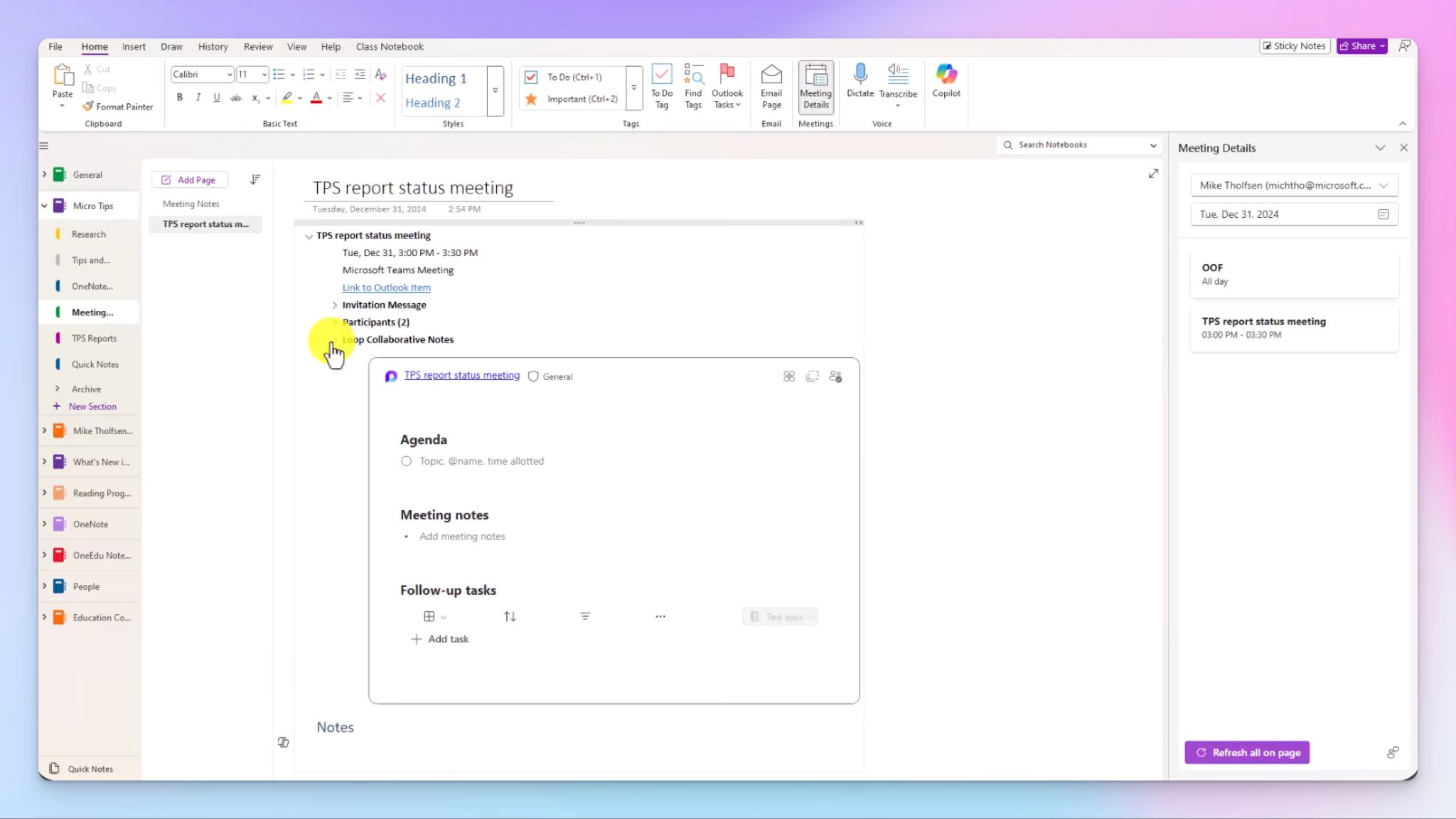 Take Teams meeting notes via OneNote