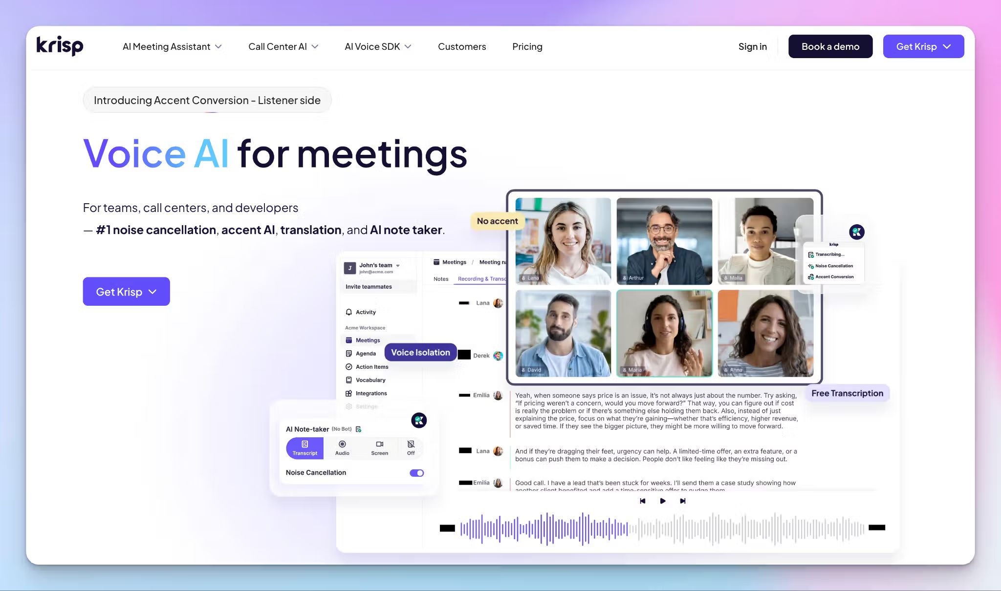 Krisp meeting transcription software