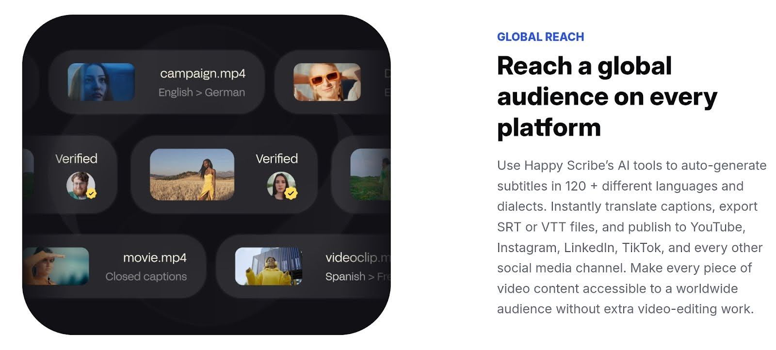 global reach happyscribe ai subtitles